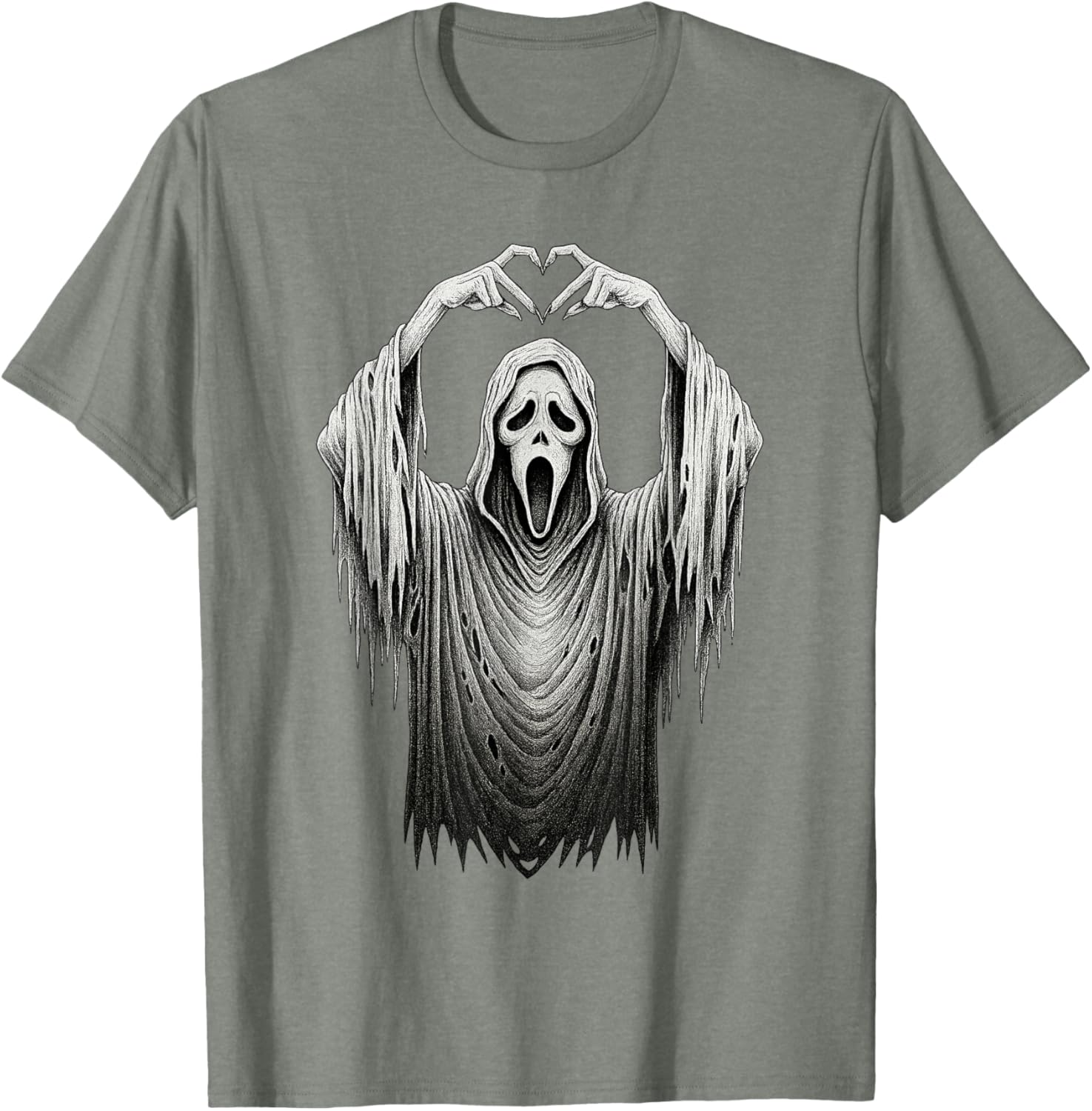Vintage Ghost Face Heart Sign T-Shirt for Halloween Lovers - 18