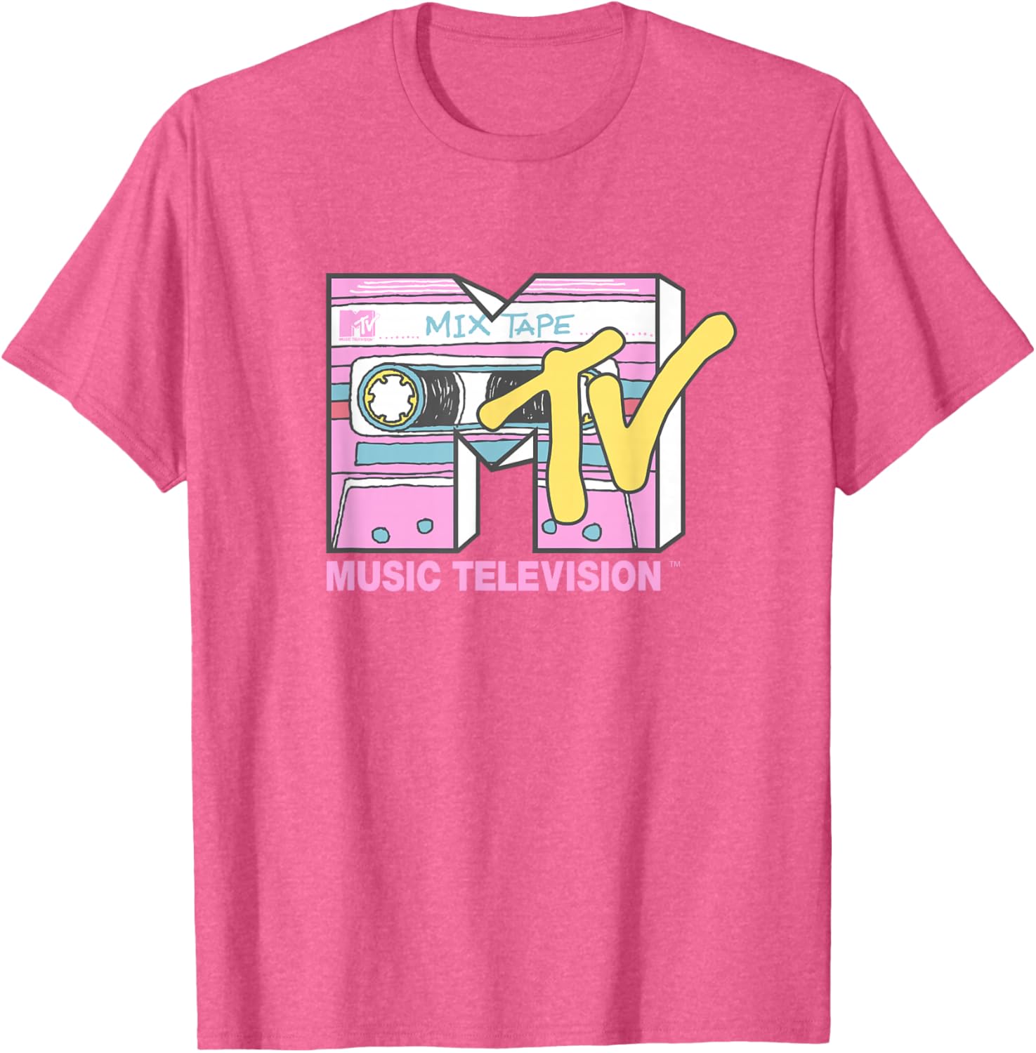 MTV Retro Neon Mix Tape T-Shirt Vintage Cassette Sketch Style - 7