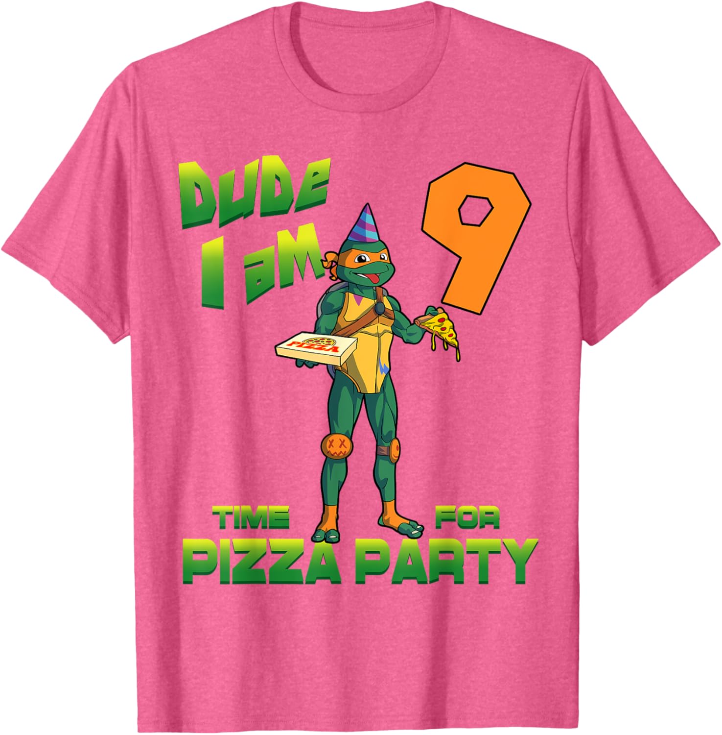 Fun Michelangelo Pizza Birthday Party T-Shirt for 9 Year Olds - 10