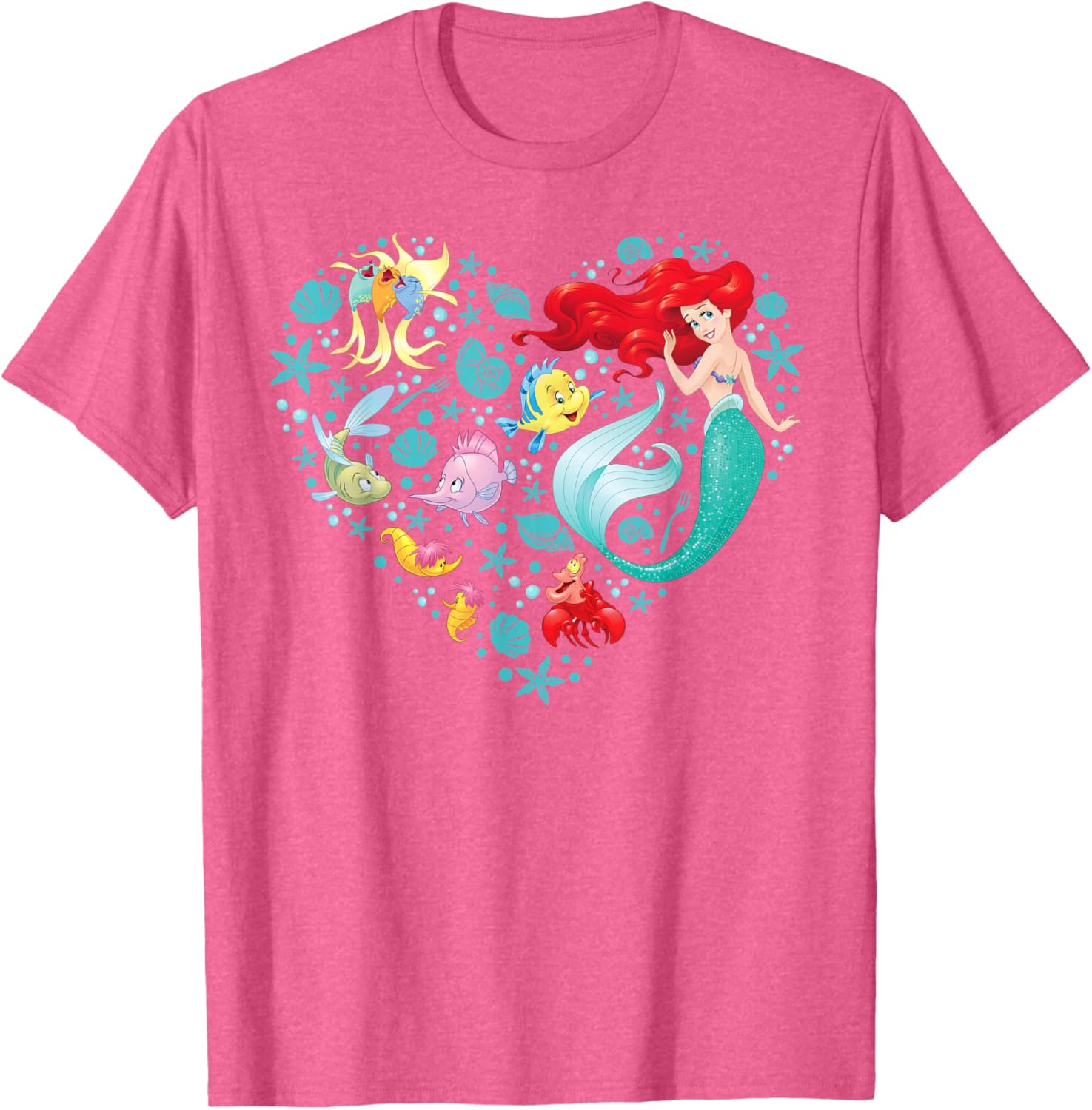 Disney Princess Ariel Flounder Sebastian Heart T-Shirt for Kids and Adults - 1