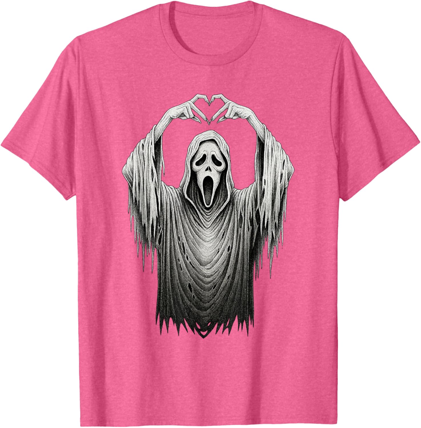 Vintage Ghost Face Heart Sign T-Shirt for Halloween Lovers - 9
