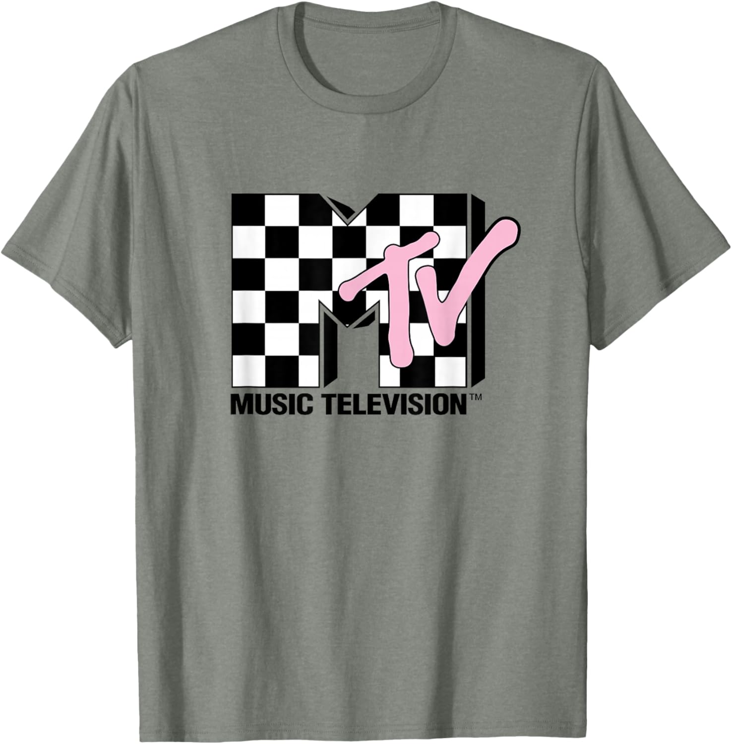 MTV Music Television Retro 80's Pink Neon Checkerboard Logo T-Shirt - 2