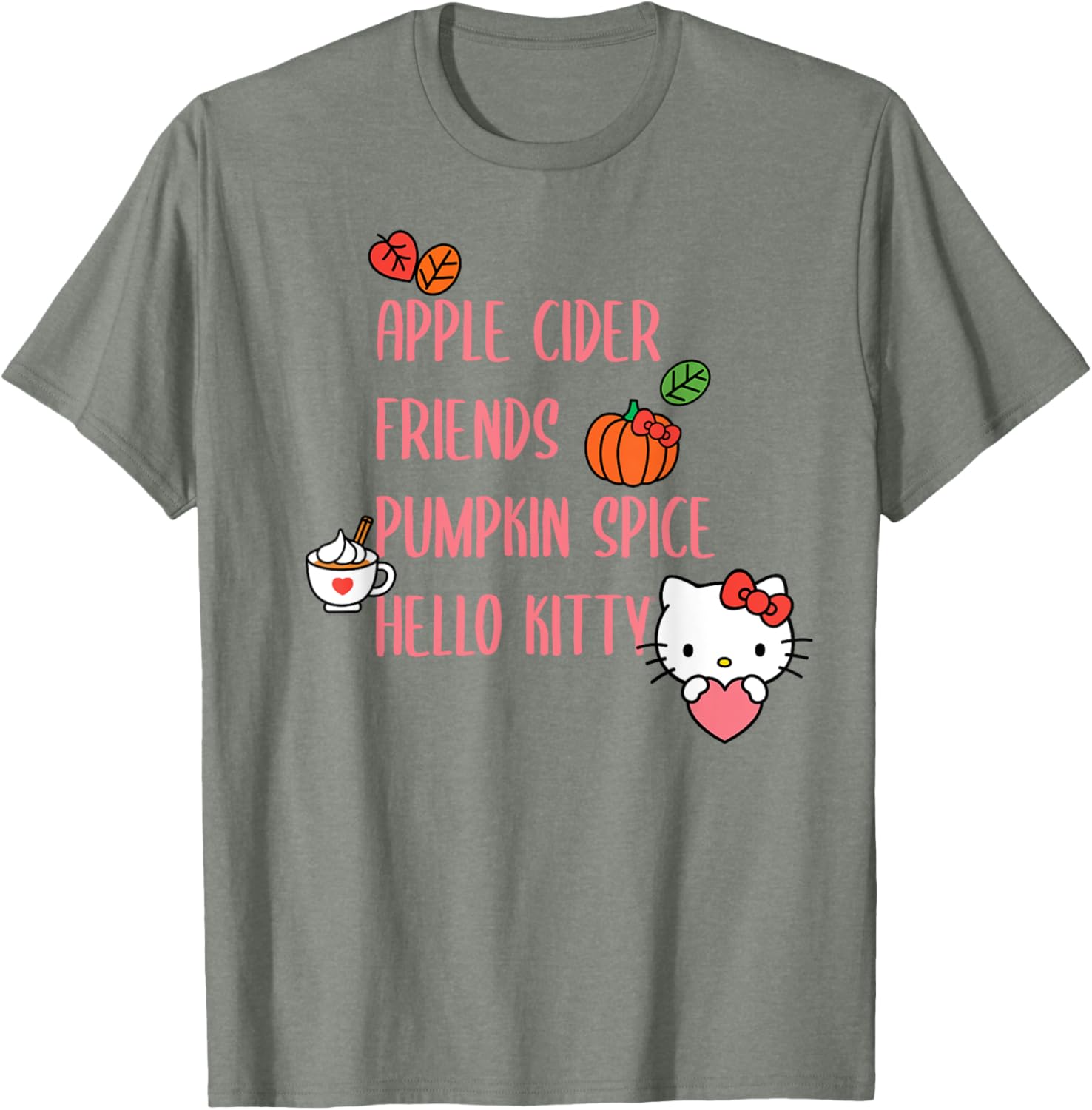 Cute Apple Cider Friends Pumpkin Spice Hello Kitty T-Shirt for Fall Fun - 4