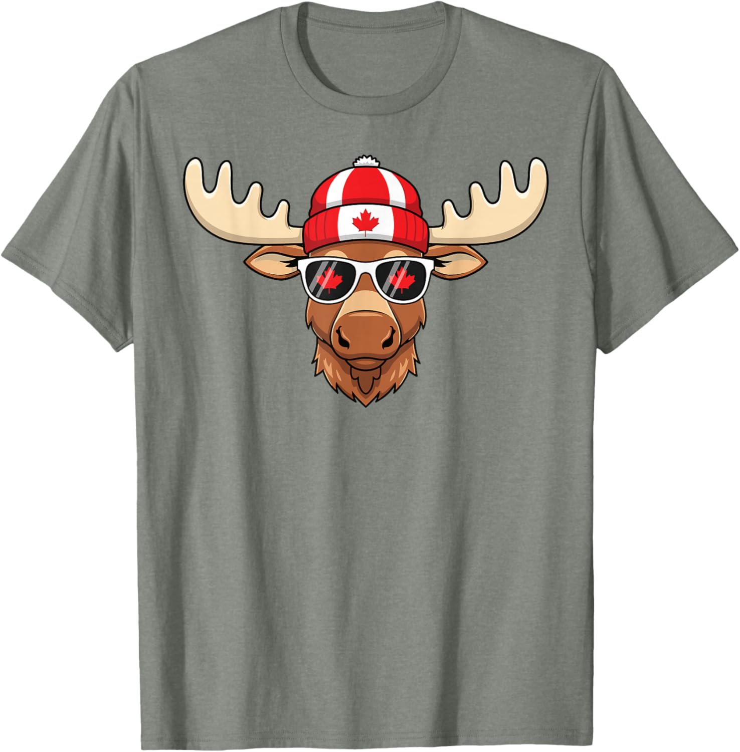 Canada Day Moose Sunglasses T-Shirt with Maple Leaf and Flag Design - 12