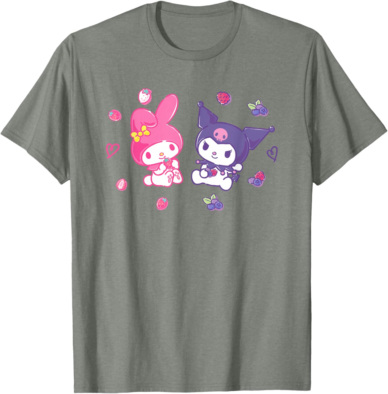 Sanrio Kuromi and My Melody Berry T-Shirt for Kids, Small Black Design - 7
