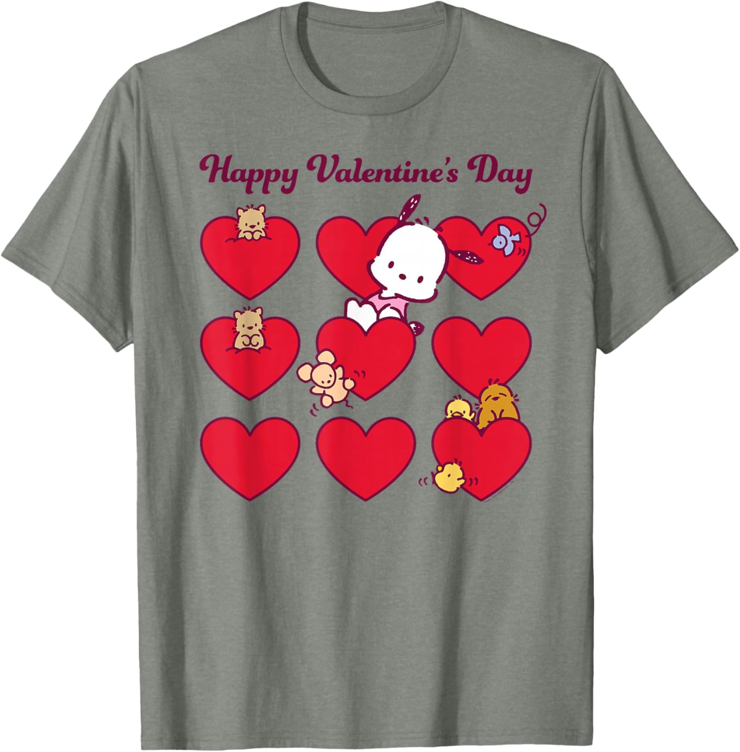 Mademark Pochacco Valentine's Day T-Shirt Unisex Grey Short Sleeve Small - 6