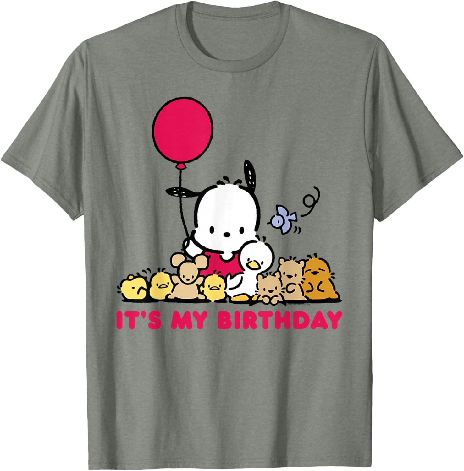 Pochacco Birthday T-Shirt for Adults, Grey Short Sleeve Classic Fit - 12