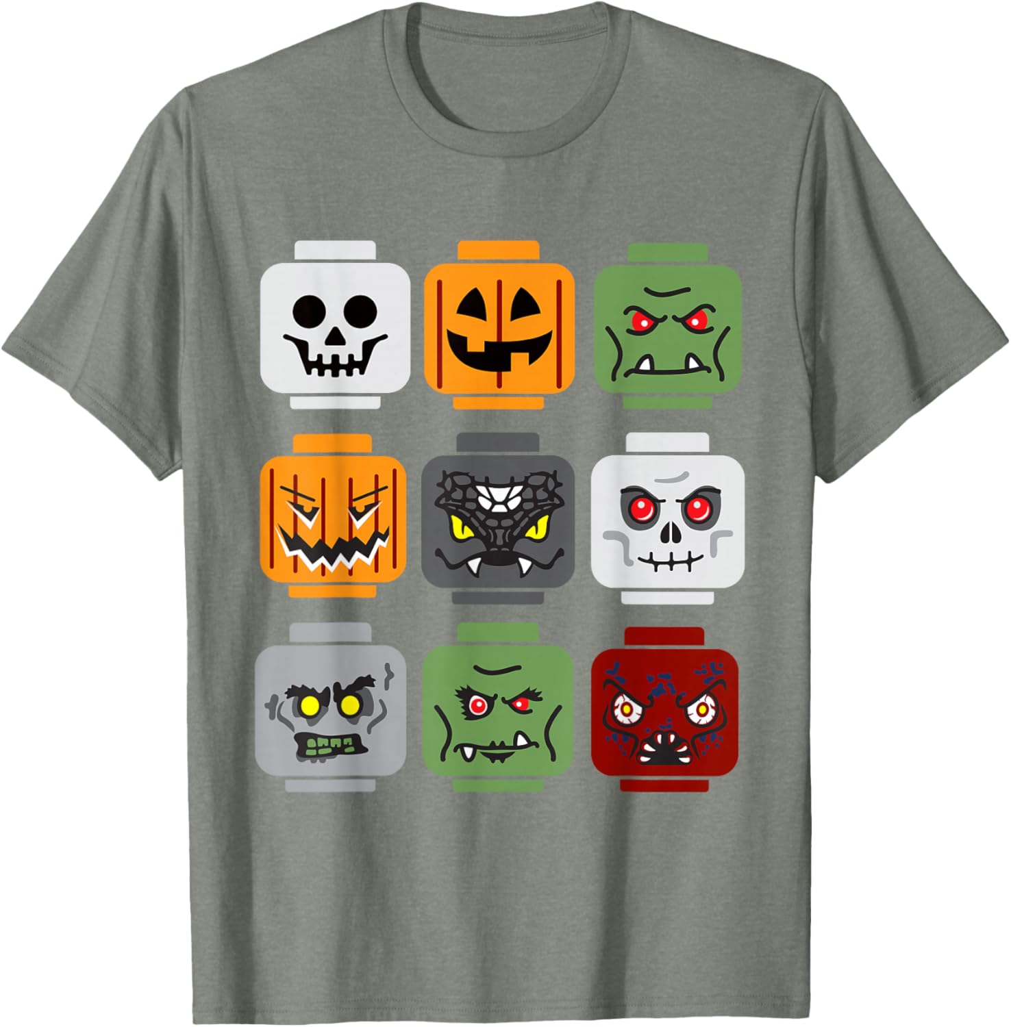 Halloween Brick Head Pumpkin Ghost Zombie Friends Fun T-Shirt for Kids - 3