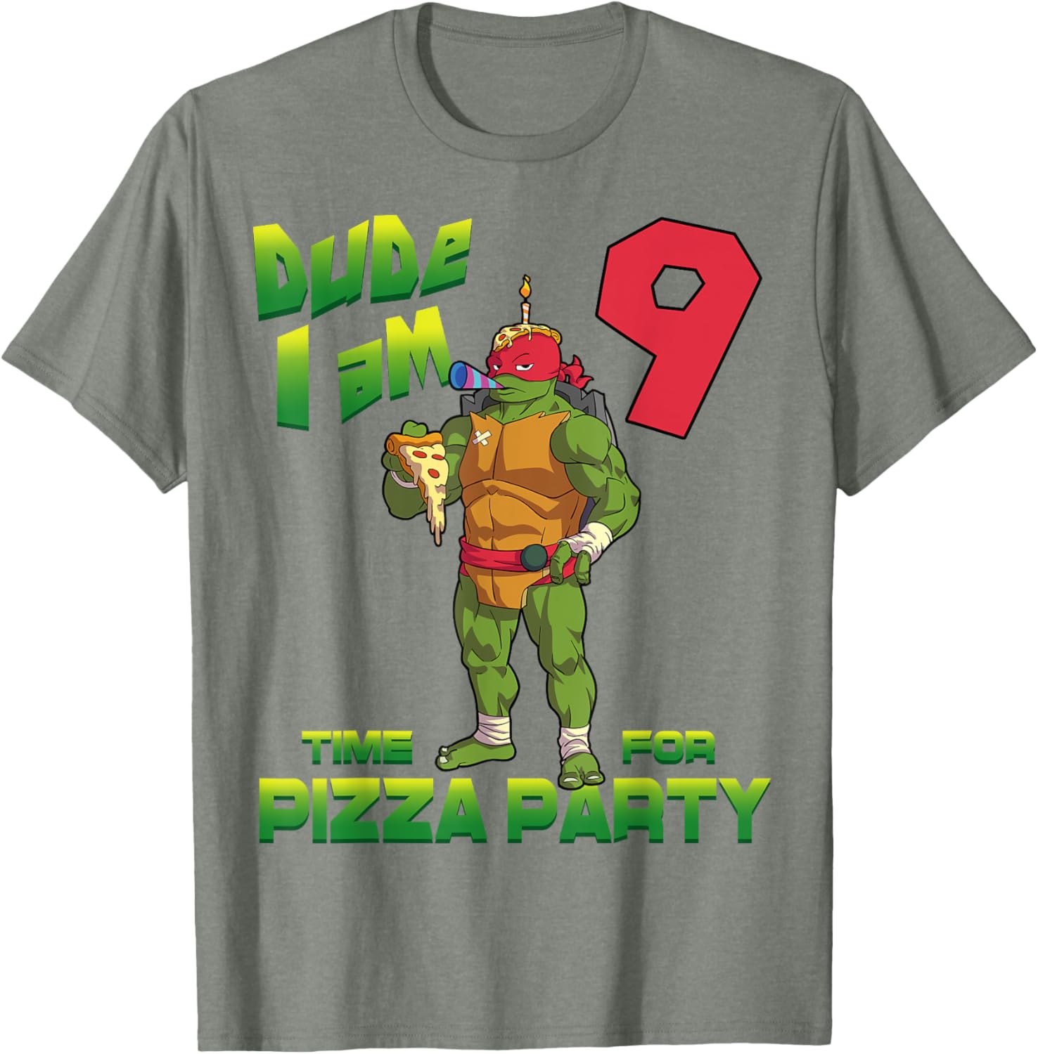 Raphael Pizza Birthday T-Shirt for 9 Year Olds - TMNT Party Gear - 23