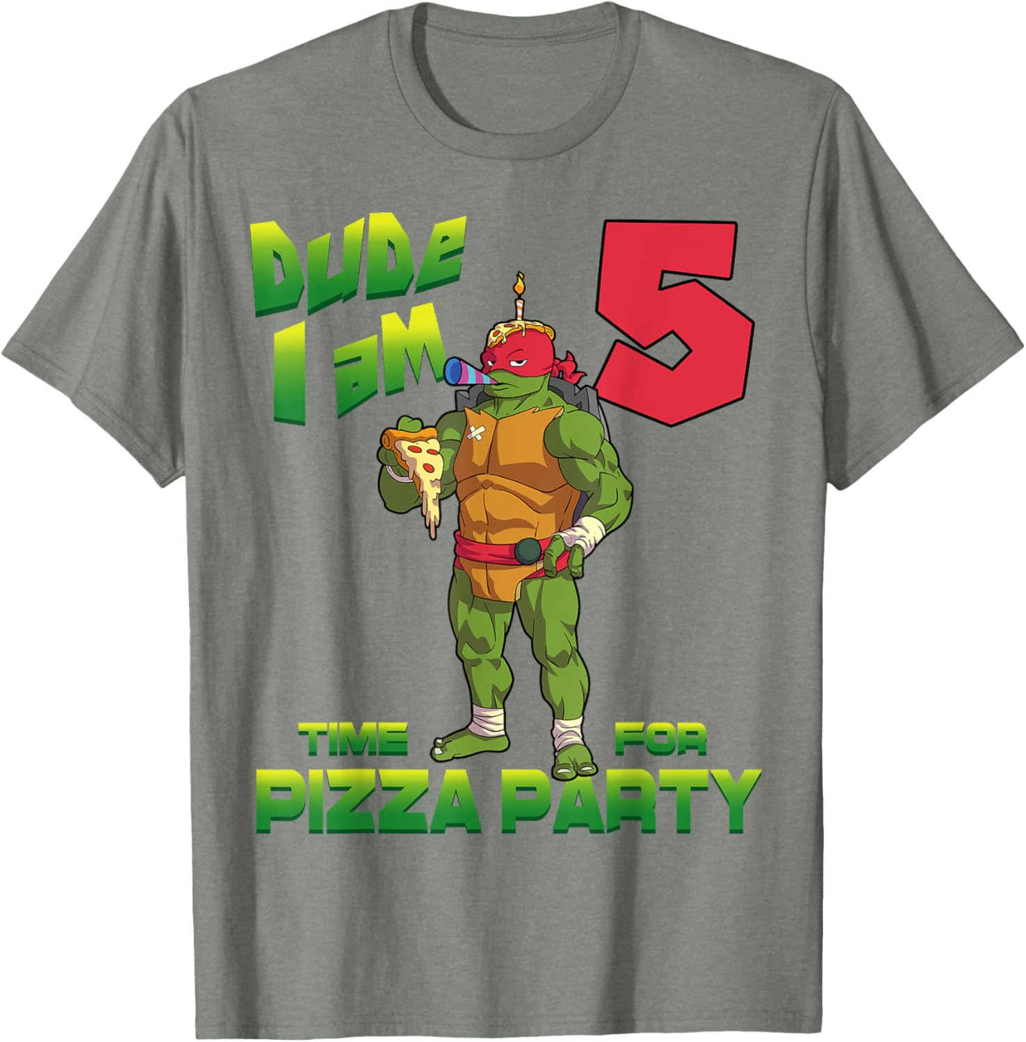 TMNT Raphael Pizza Birthday T-Shirt for 5 Year Old Party Fun - 7