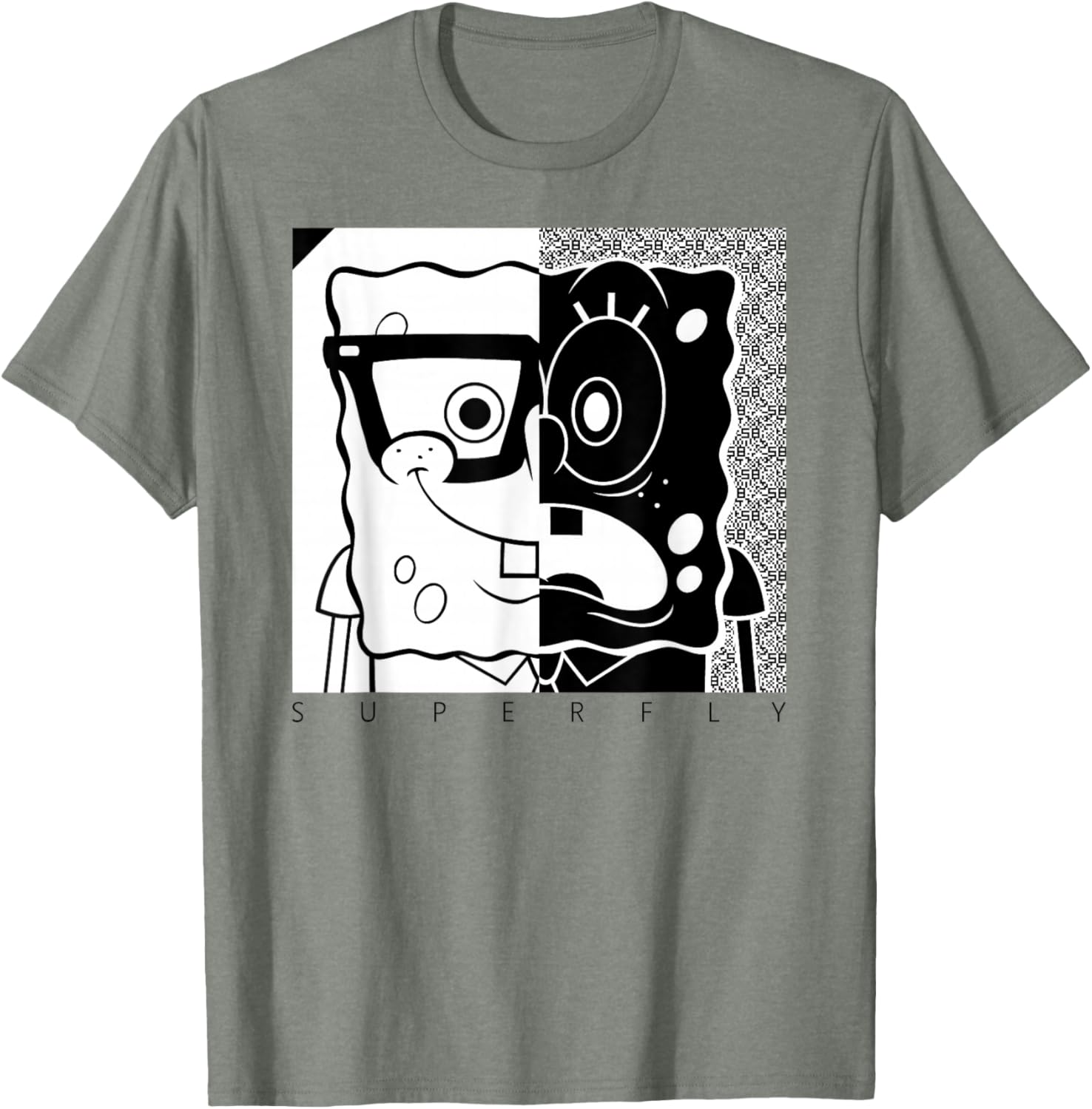 SpongeBob SquarePants Superfly Black and White T-Shirt for Fans - 5