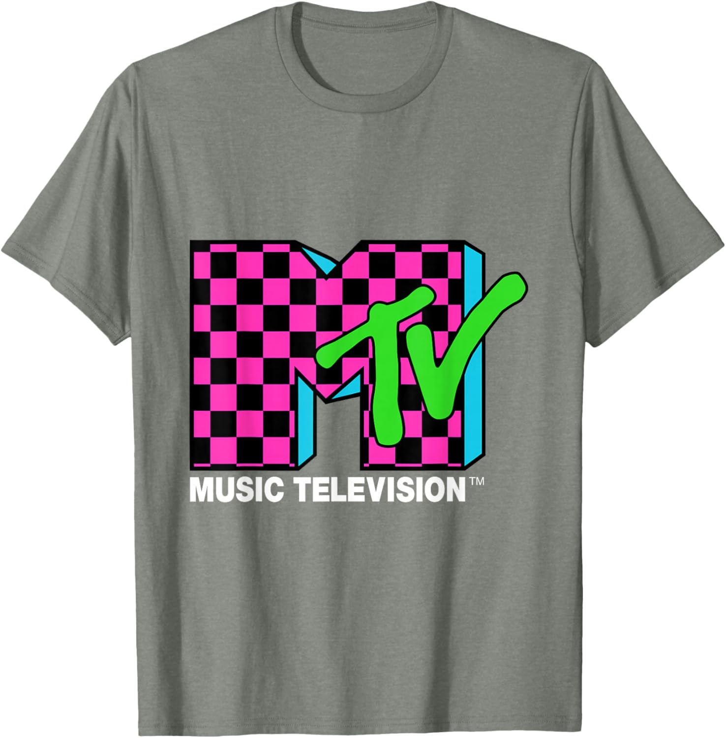 Classic MTV Logo T-Shirt with Pink and Blue Checker Design for Trendy Style - 5