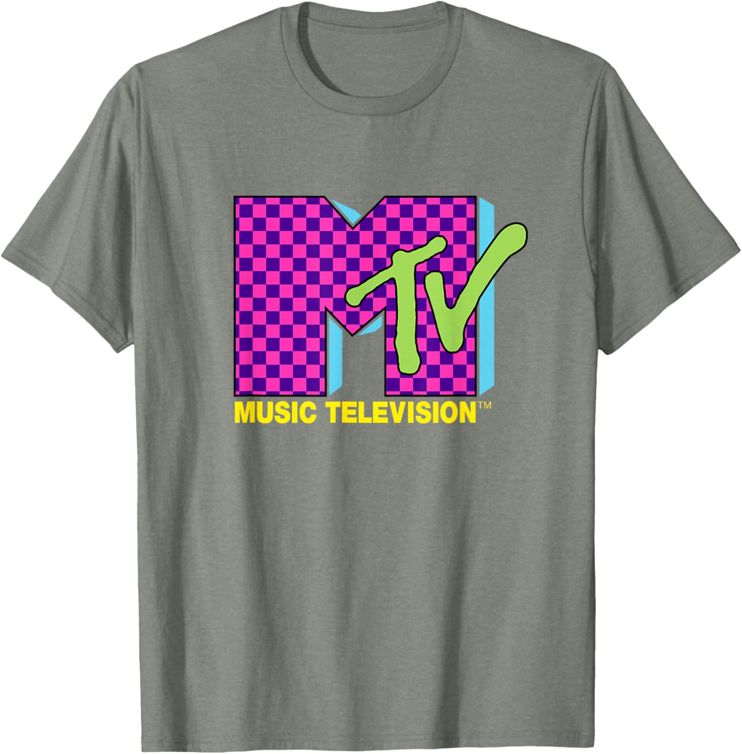 MTV Retro 80s Neon Pink Checkerboard Logo T-Shirt for Trendy Style - 14