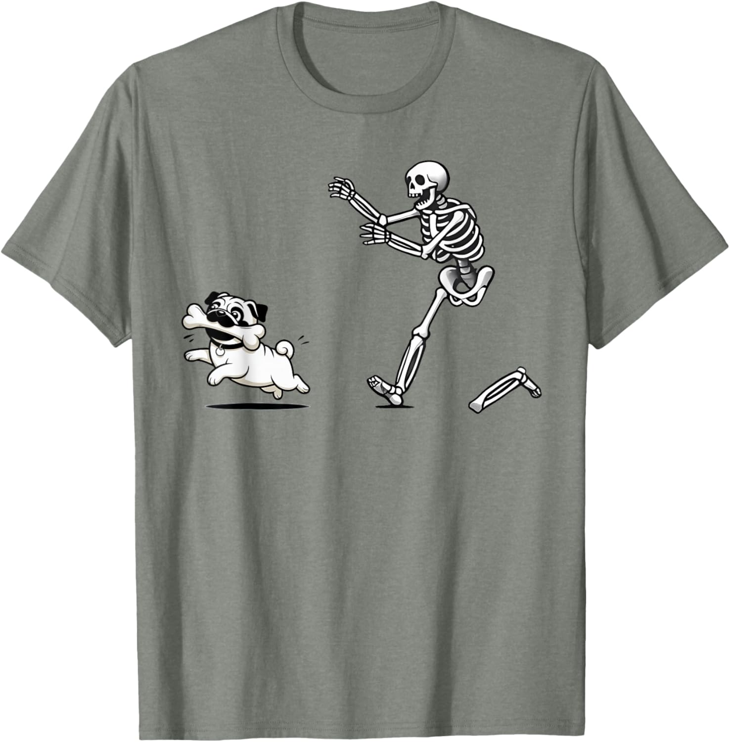 Funny Pug Stealing Bone from Skeleton T-Shirt for Dog Lovers - 20