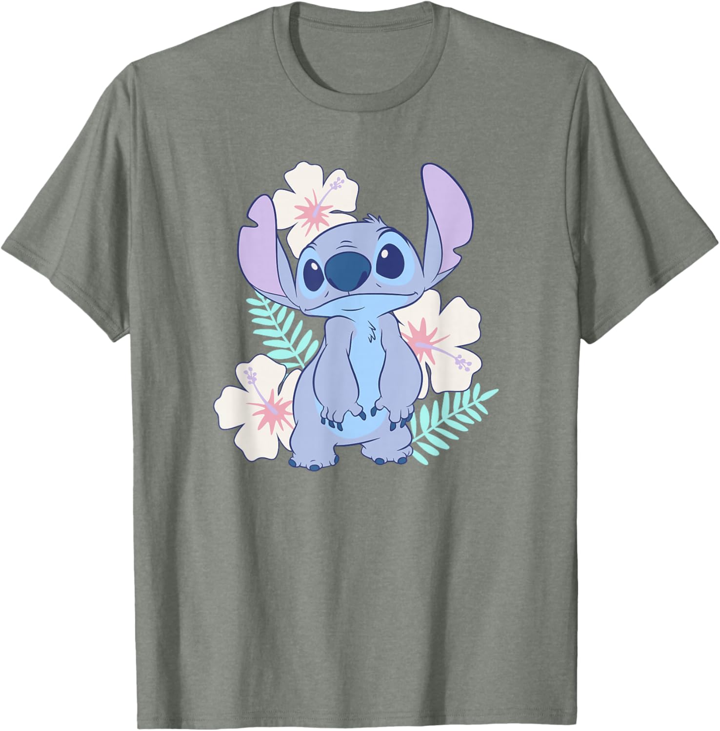 Cute Disney Lilo & Stitch Hawaiian Flowers Portrait T-Shirt for Fun Style - 9