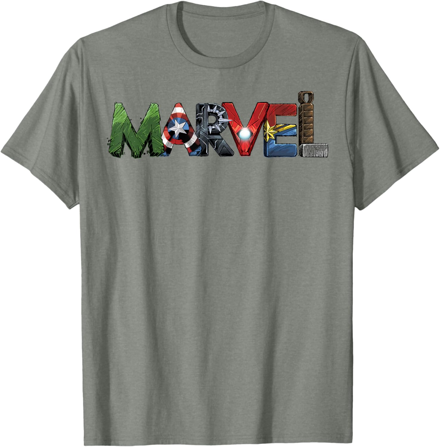 Marvel Avengers Character Text Portrait T-Shirt for Superhero Fans - 7