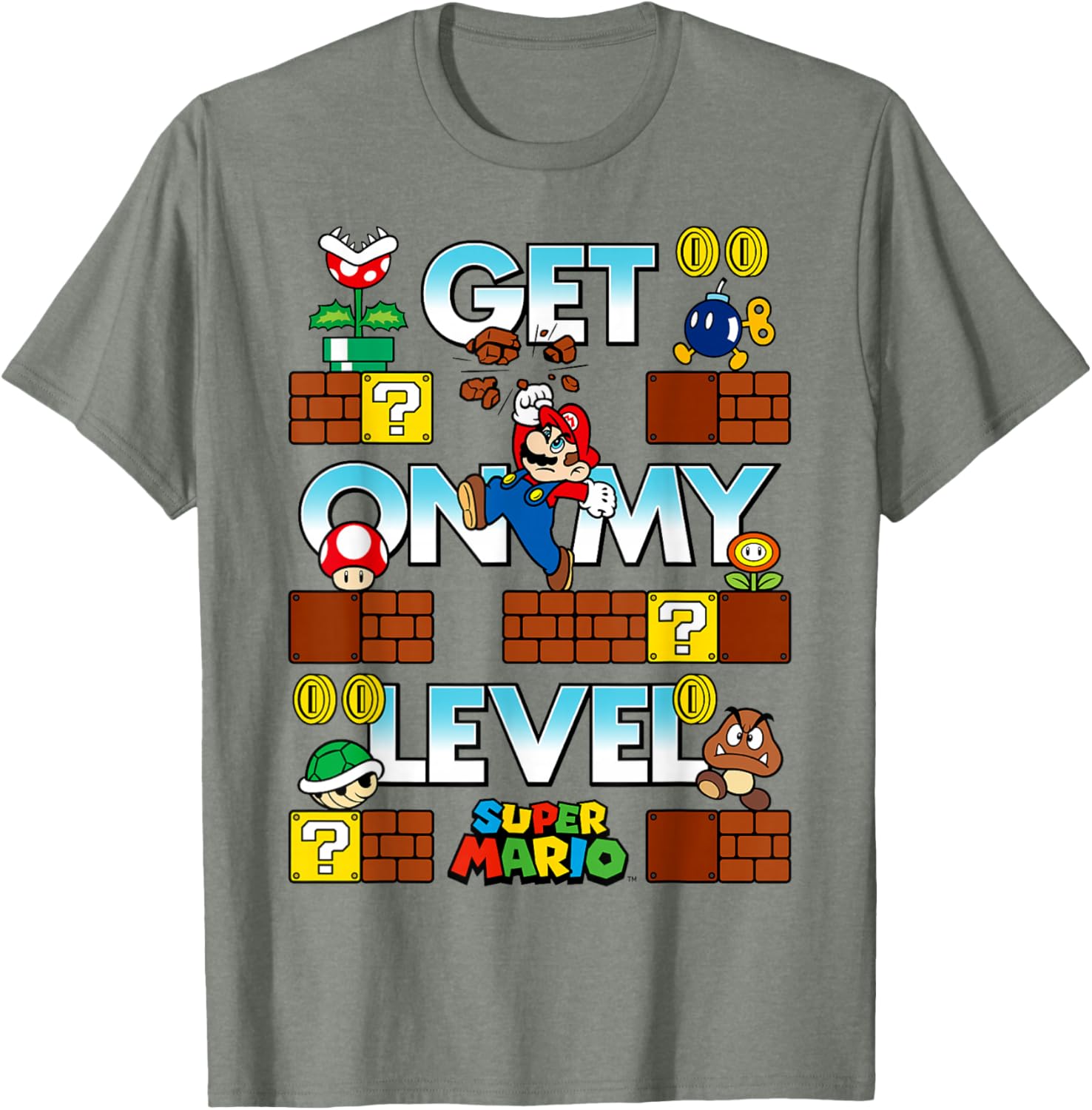 Super Mario Get On My Level Game Play Poster T-Shirt for Gamers - 12