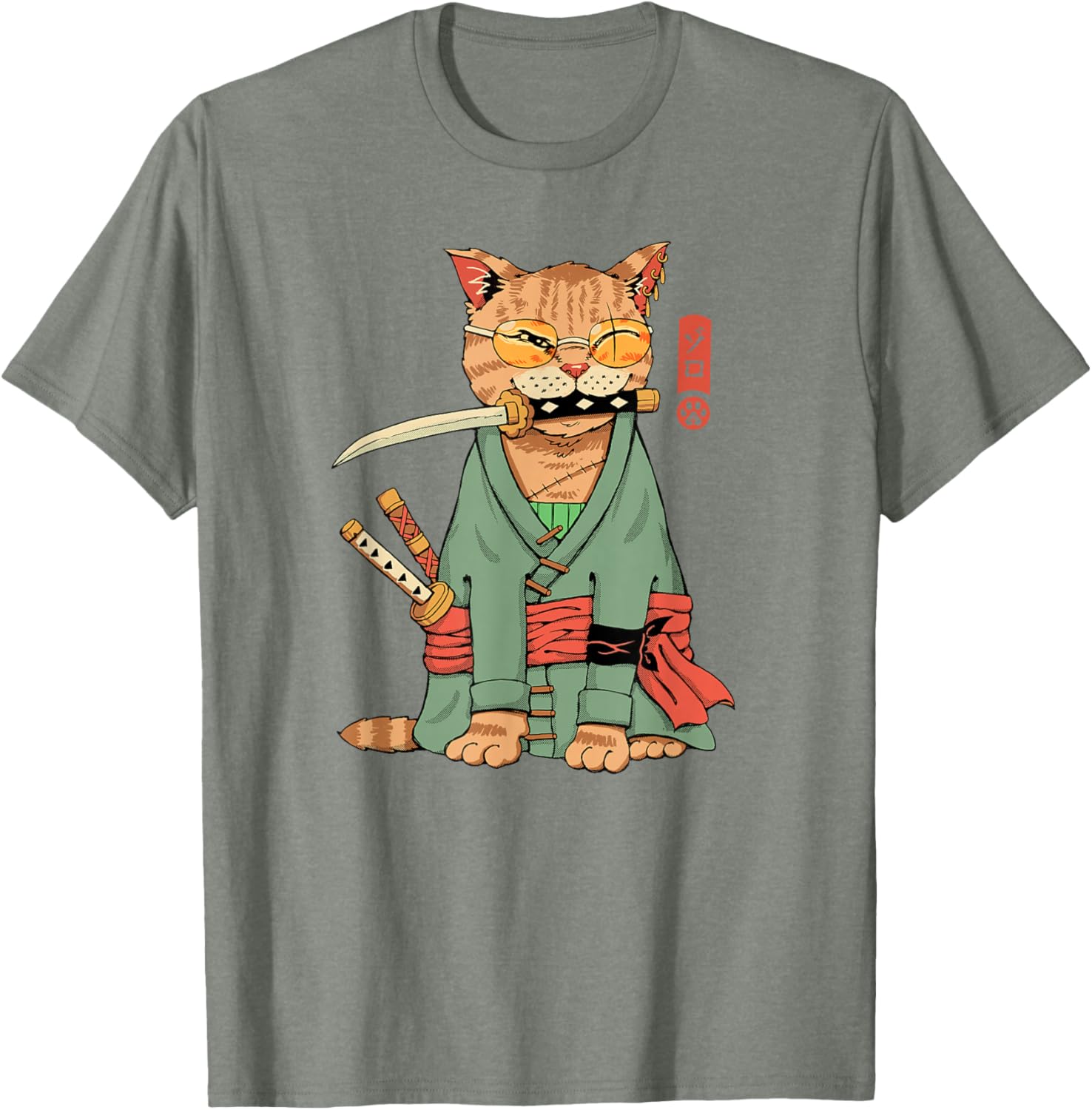 Cool Zoro Cat Warrior T-Shirt for Cat Lovers - Fun Cartoon Design - 6