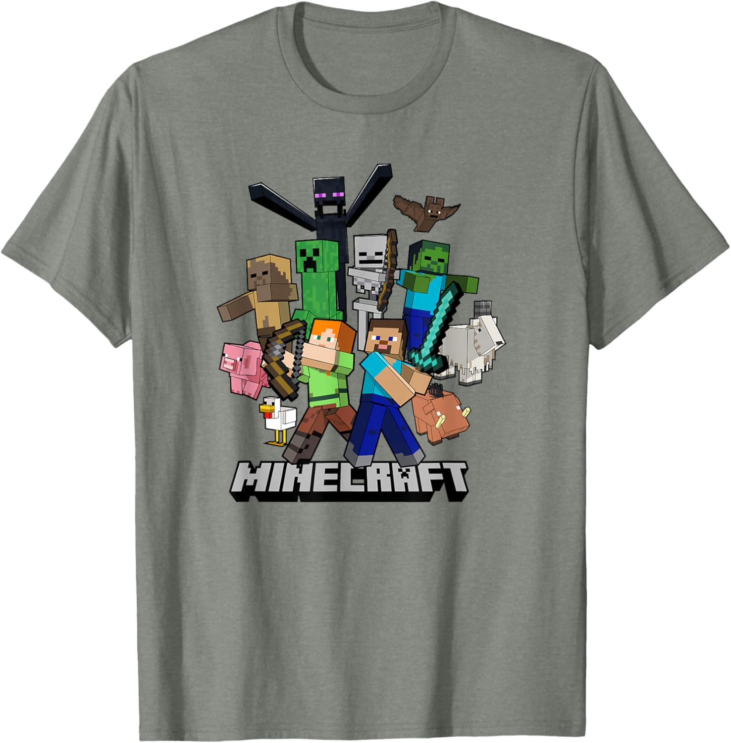 Minecraft Heroes and Enemies Group Shot T-Shirt for Fans and Gamers - 10