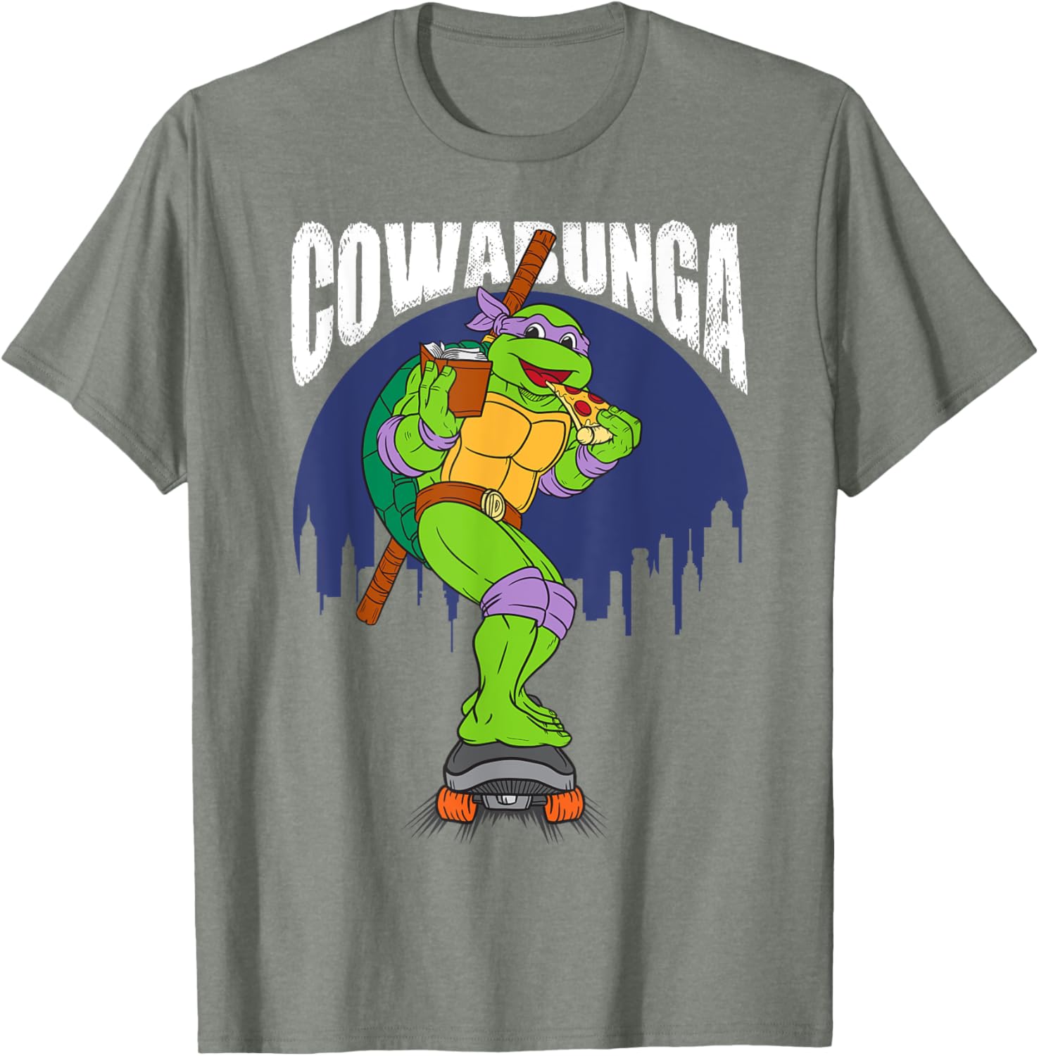 Cowabunga Donatello on Skates Pizza T-Shirt for TMNT Fans - 18