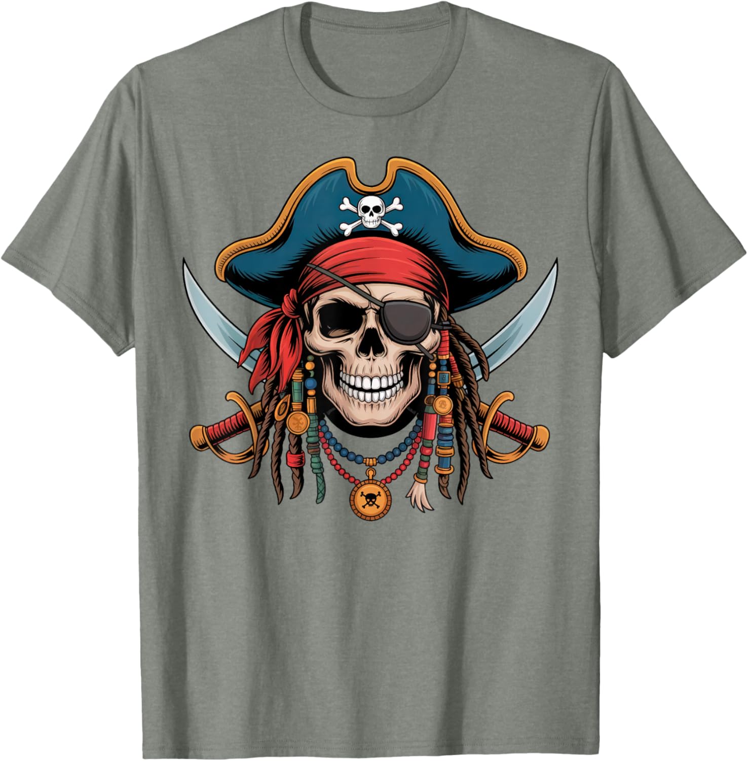 Pirate Skull and Crossbones Skeleton Halloween T-Shirt for Men and Boys - 1