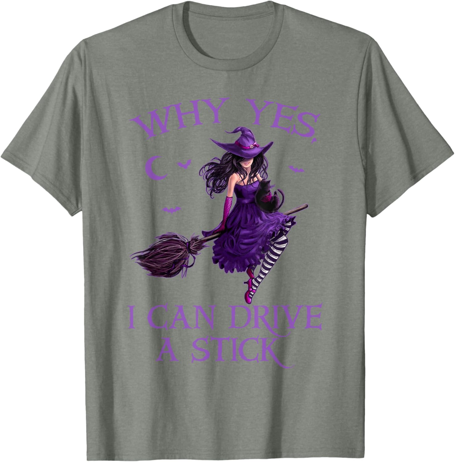 Funny Witch T-Shirt for Women - Why Yes I Can Drive a Stick Halloween Tee - 20