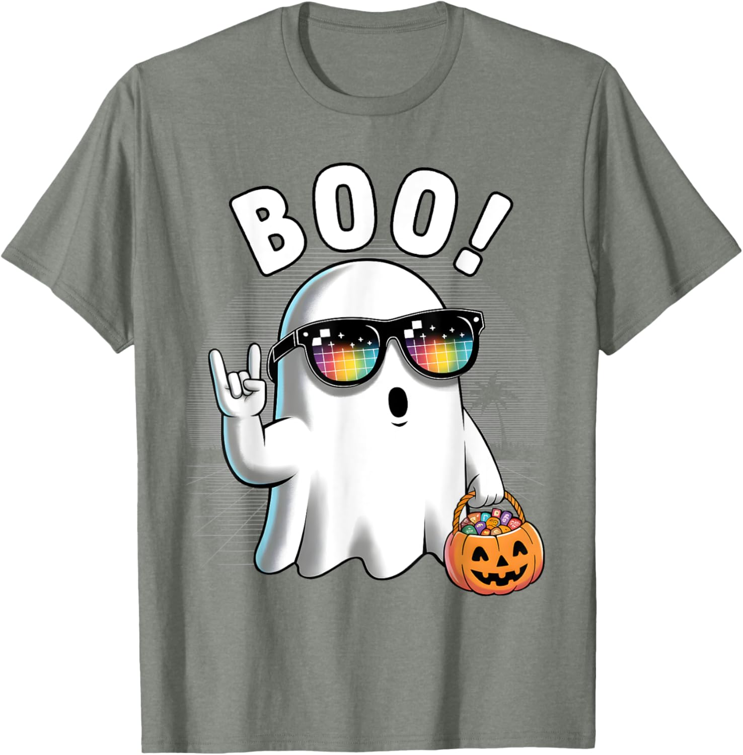 Rock Ghost Retro Halloween Pumpkin T-Shirt for Fun Spooky Style - 5