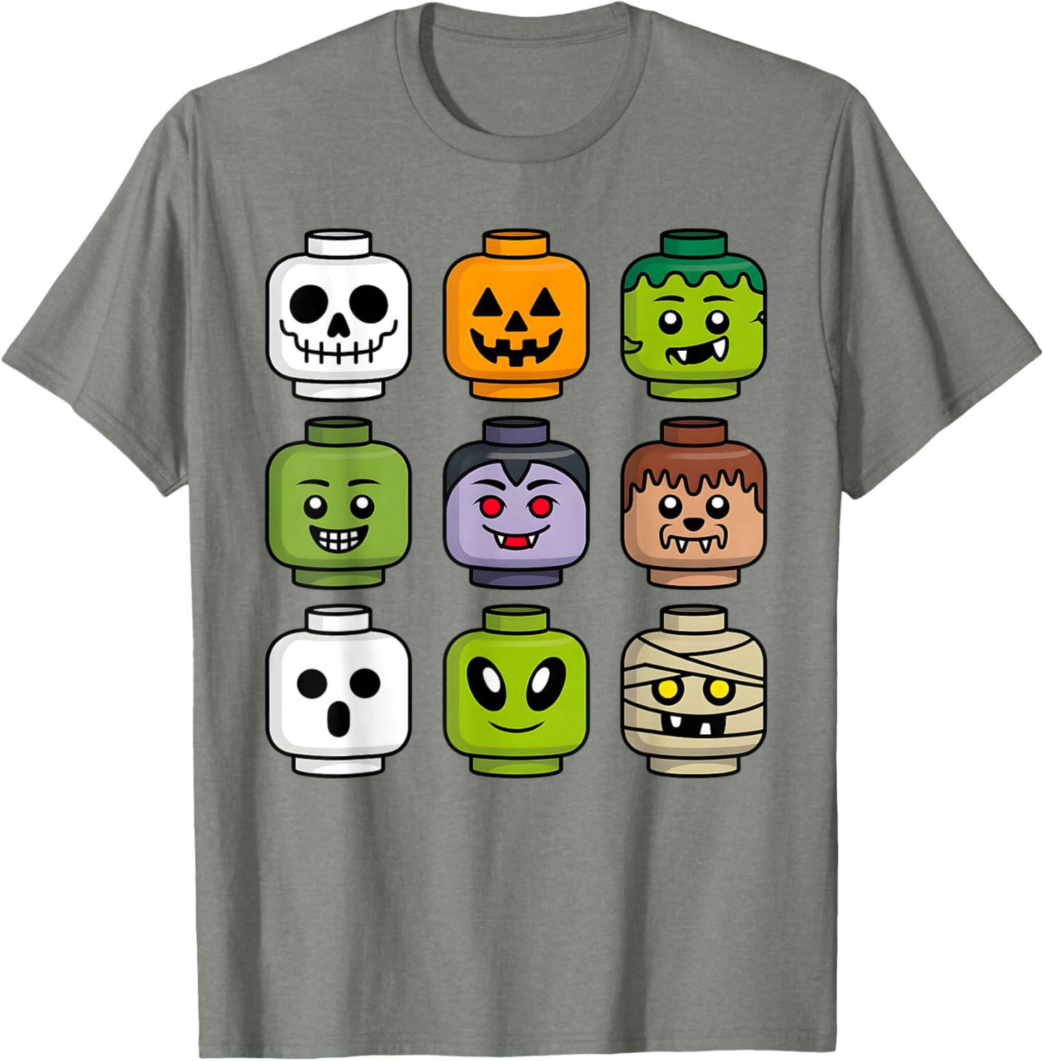 Halloween Building Brick T-Shirt for Boys with Pumpkin Ghost and Zombie Design - 16