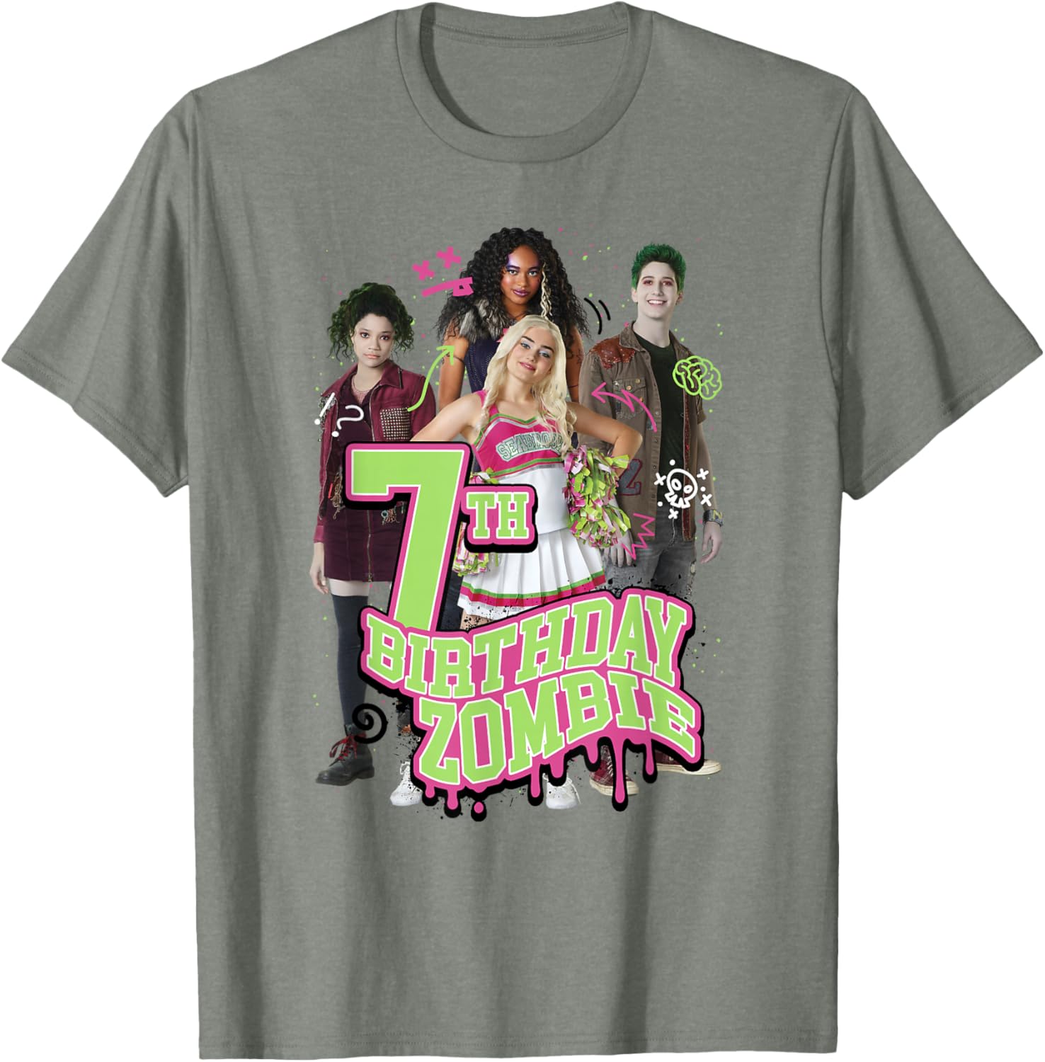 Disney Zombies 7th Birthday Zombie Group Poster T-Shirt for Kids - 14