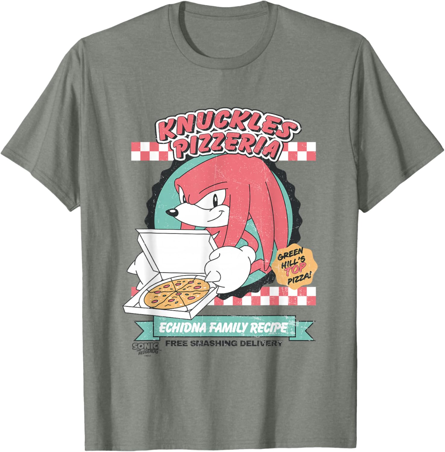 Sonic the Hedgehog Knuckles Retro Pizzeria Ad T-Shirt for Fans - 9