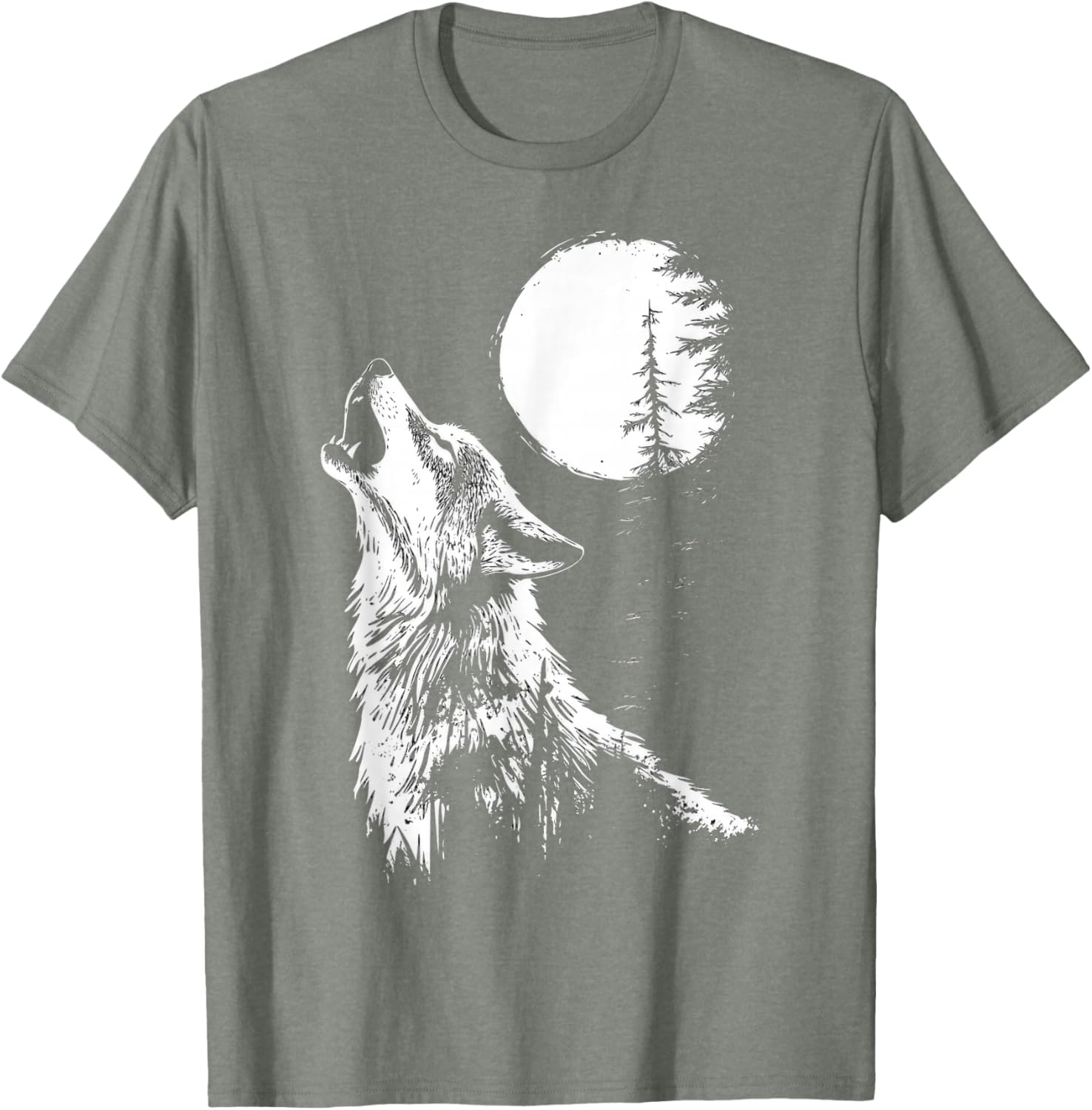 Howling Wolf Graphic Tee Moon Forest Nature Wildlife T-Shirt - 21