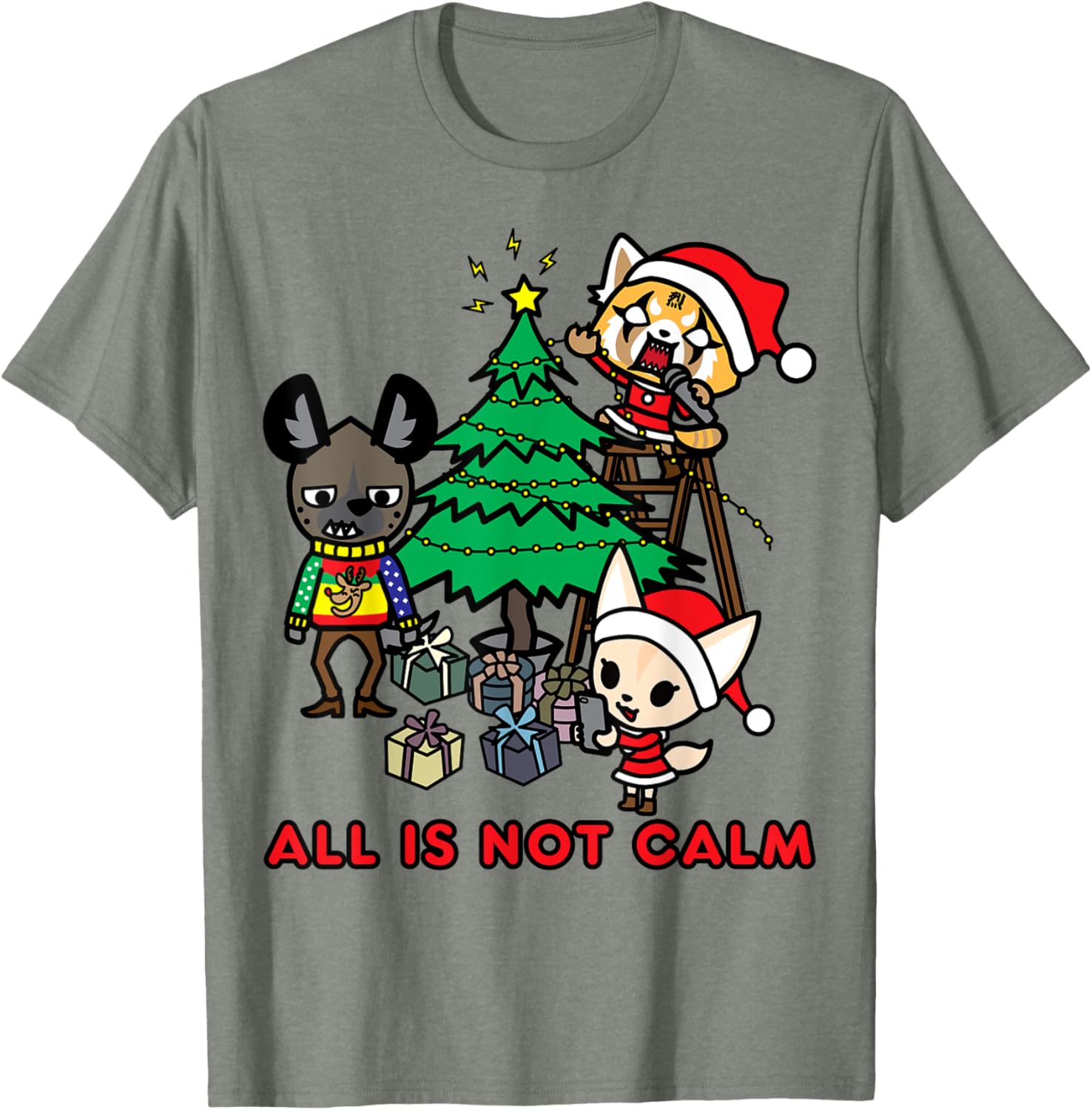 Aggretsuko Christmas T-Shirt All Is Not Calm Fun Holiday Apparel - 10
