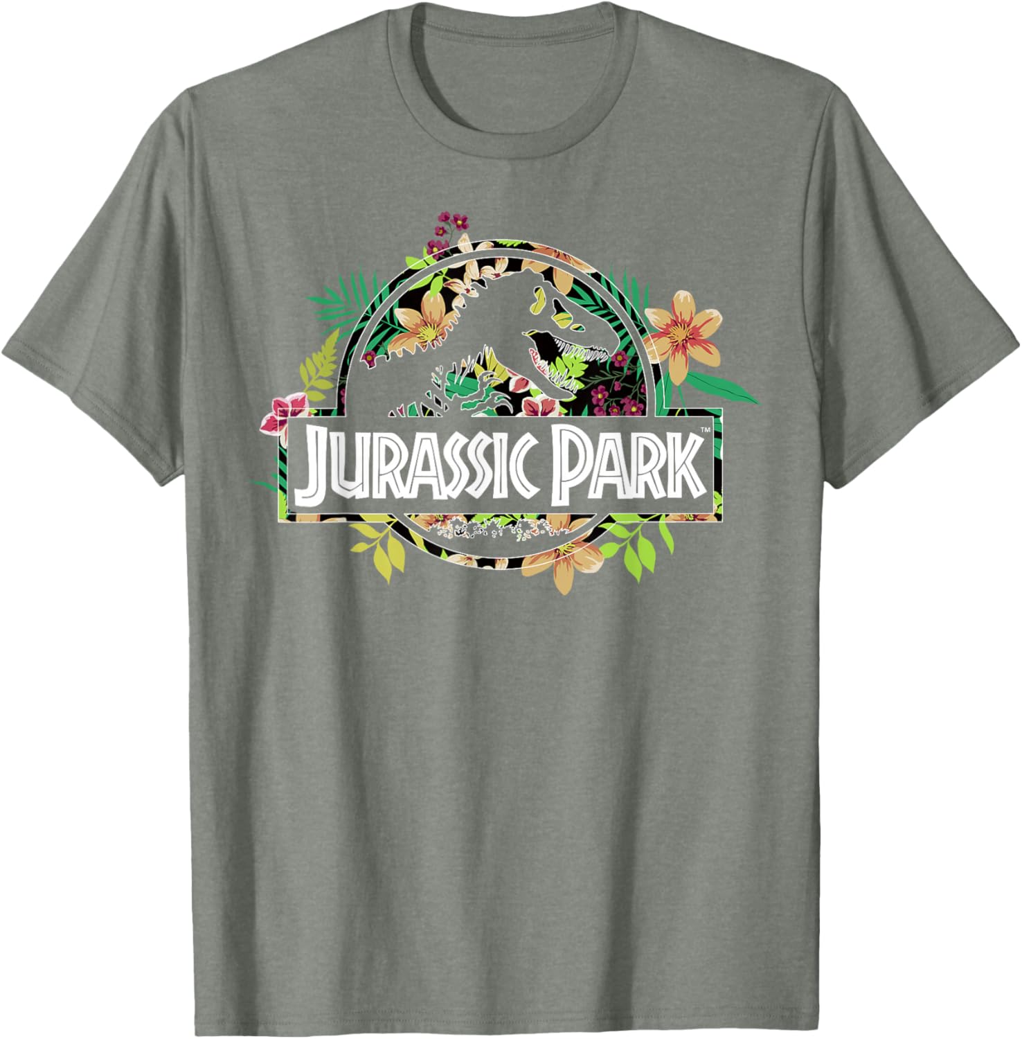 Jurassic Park Tropical Floral Fossil Logo Graphic T-Shirt for Men and Women - 1