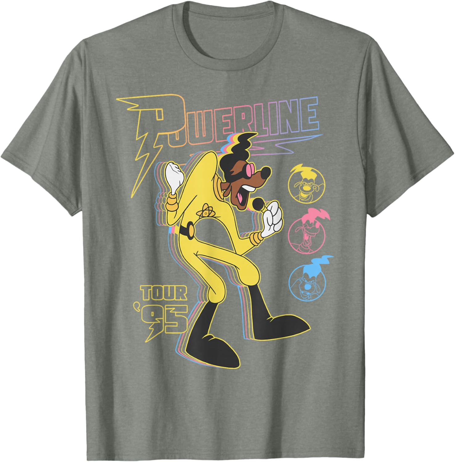 Retro Goofy Movie Powerline Tour 95 Neon Poster T-Shirt for Fans - 3