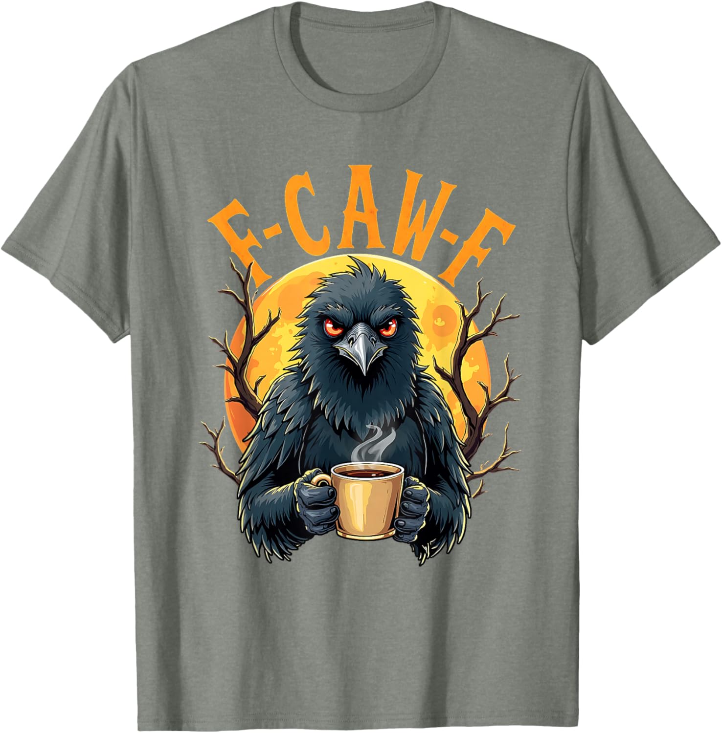 Funny Coffee Crow Gothic Raven F Caw Halloween T-Shirt for Spooky Fun - 4