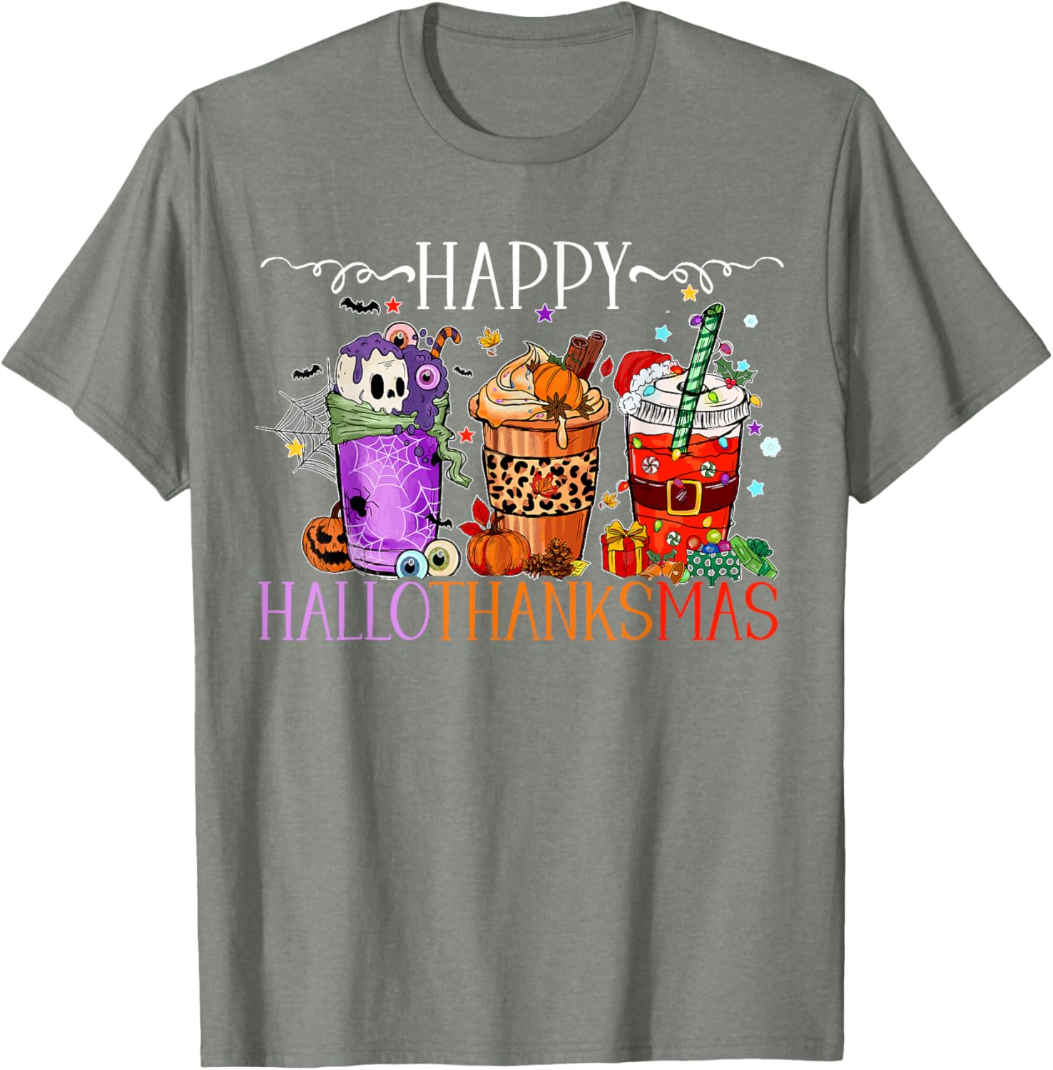 Happy Hallothanksmas T-Shirt for Halloween Thanksgiving and Christmas Fun - 14