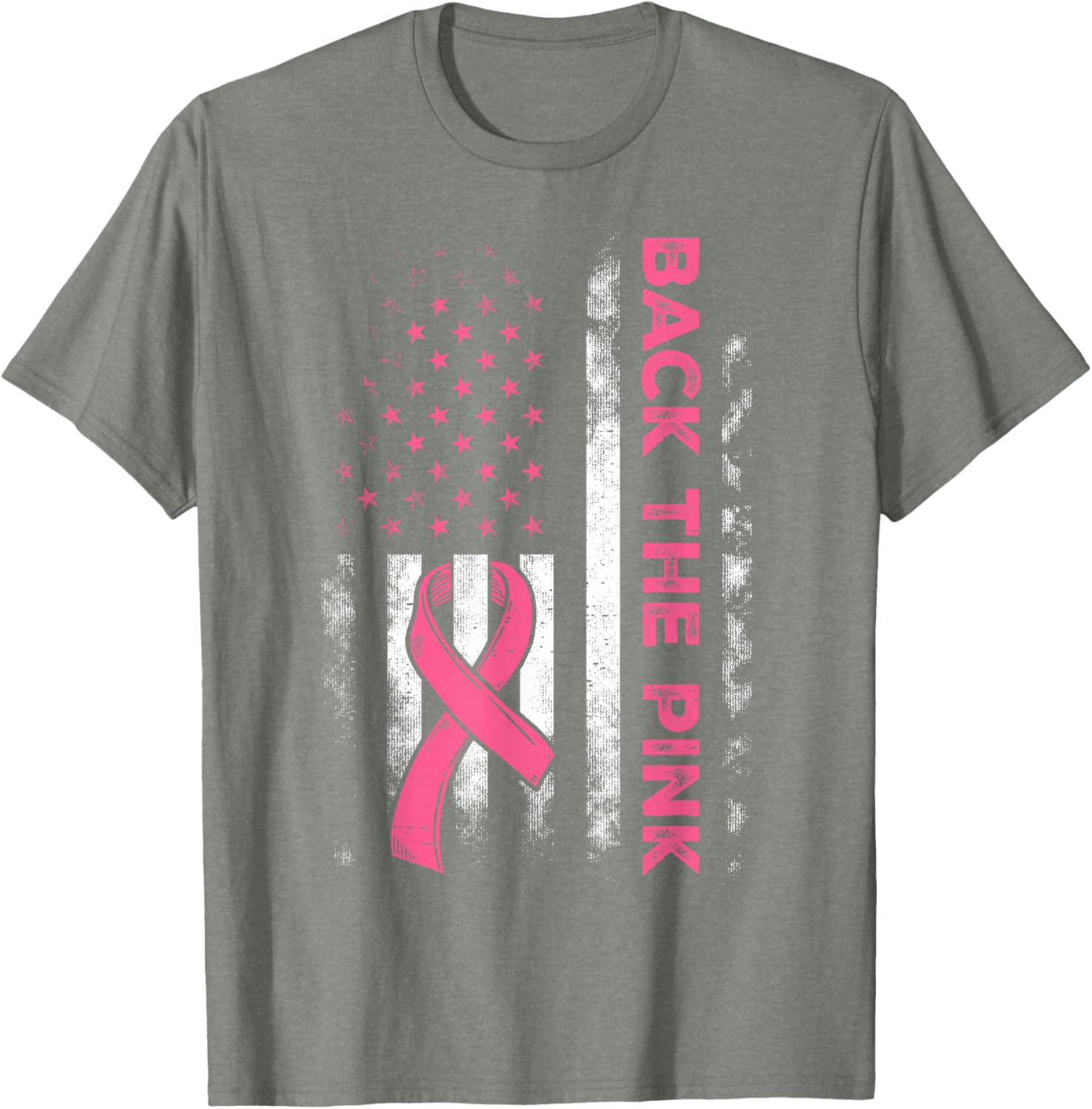 Back The Pink US Flag Breast Cancer Awareness T-Shirt for All Ages - 21
