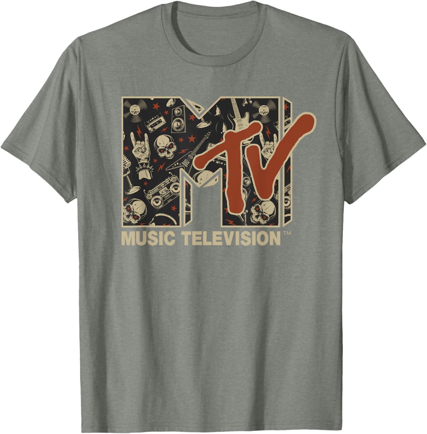 Mademark x MTV Vintage Rock n Roll Skull Guitar T-Shirt for Metal Fans - 16