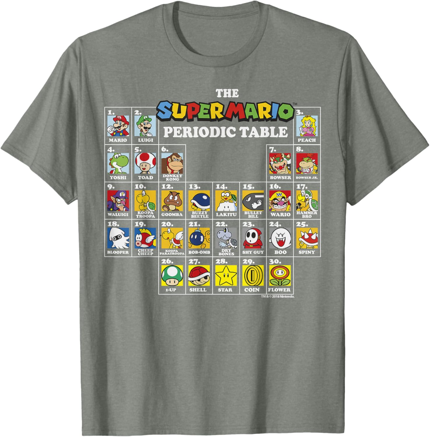 Super Mario Periodic Table Graphic T-Shirt Fun Character Design for Gamers - 8