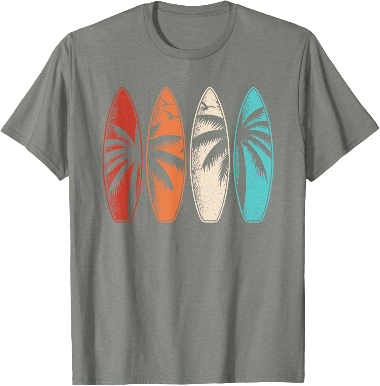 Tropical Hawaii Surfing Palm Tree Retro Surfboard T-Shirt Design - 17