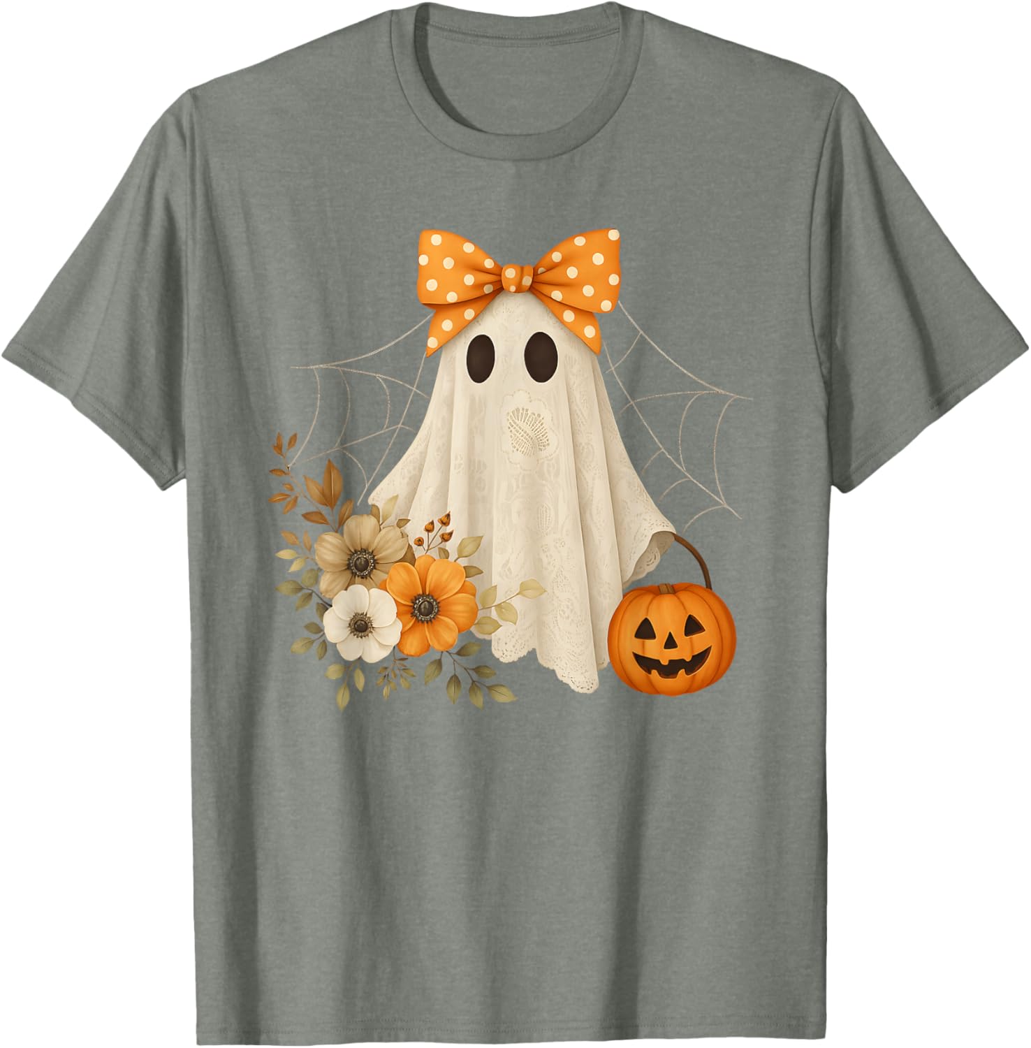 Coquette Ghost Halloween Flower Lace T-Shirt for a Spooky Look - 3