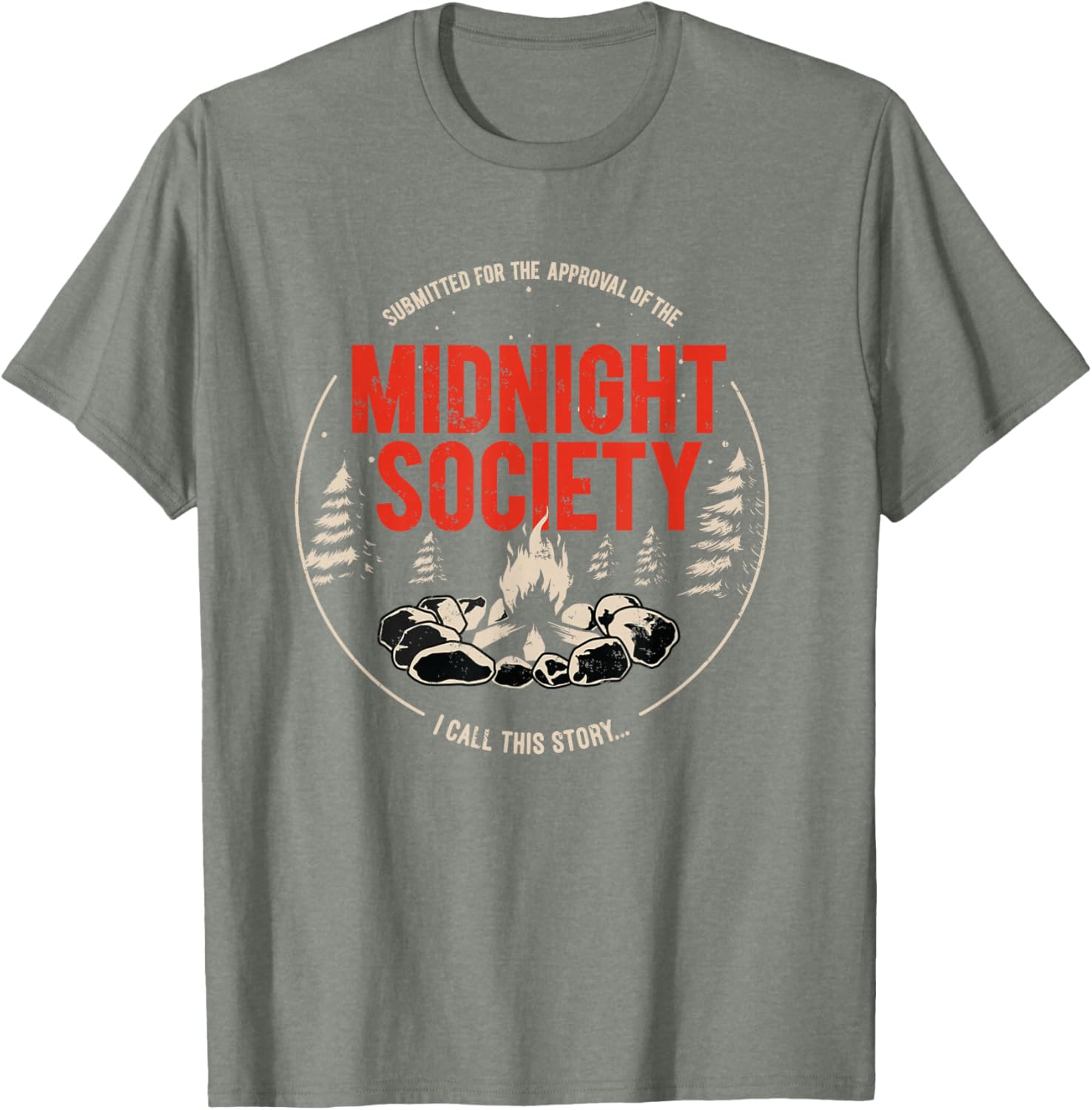 Midnight Society Red Text Campfire T-Shirt for Casual Outdoor Fun - 8