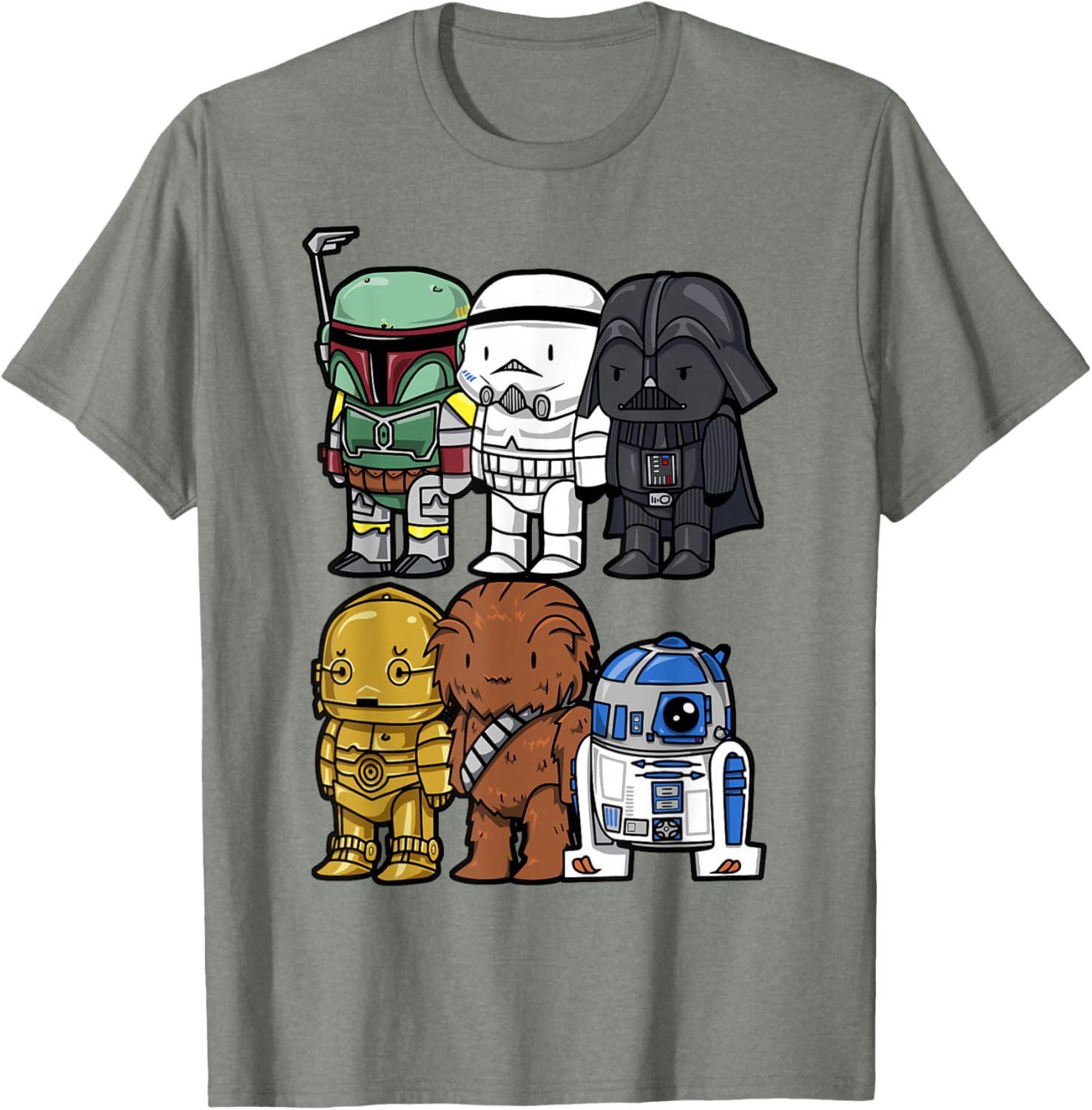 Star Wars Chibi Graphic T-Shirt featuring Boba Fett, Vader, Chewie & Trooper - 3