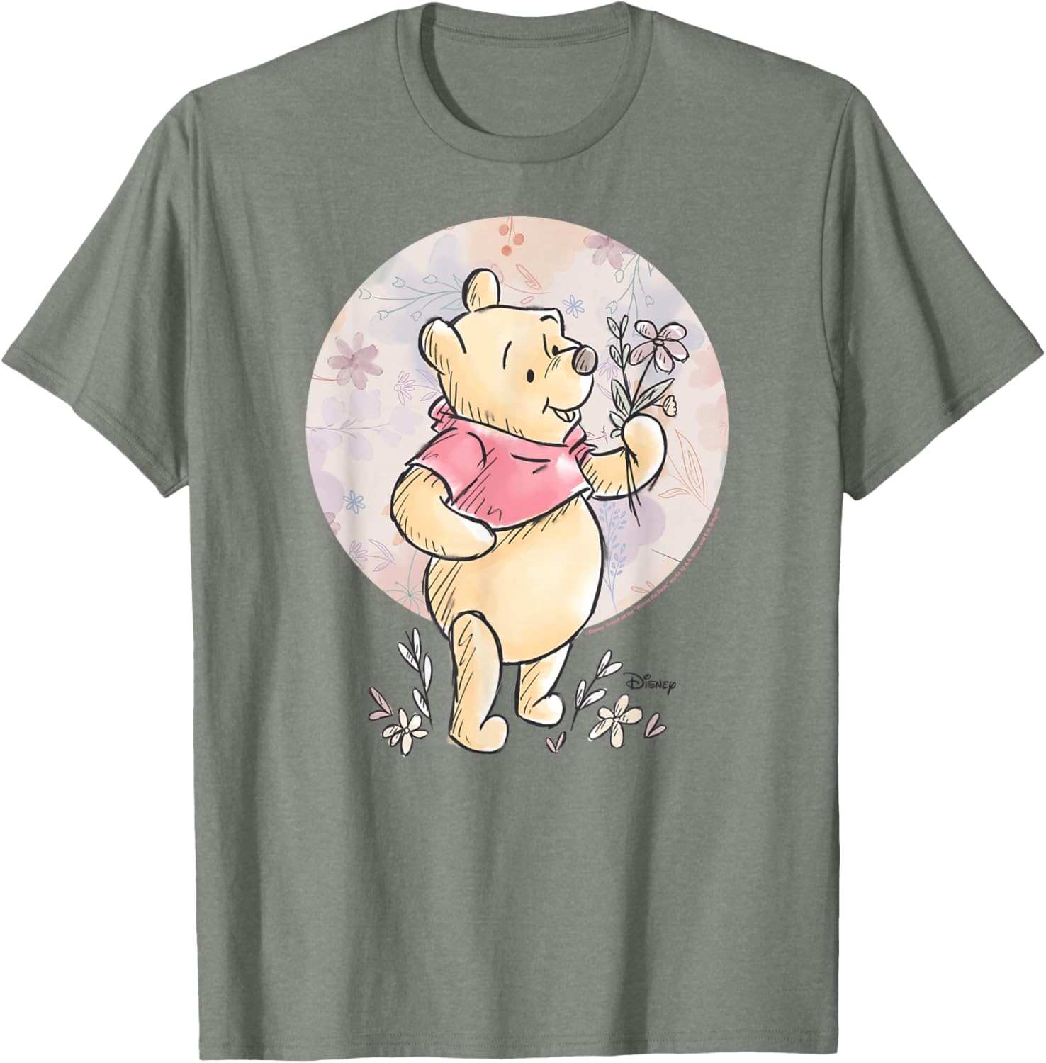 Floral Circle Winnie the Pooh T-Shirt for Kids and Adults, Cute Design - 9