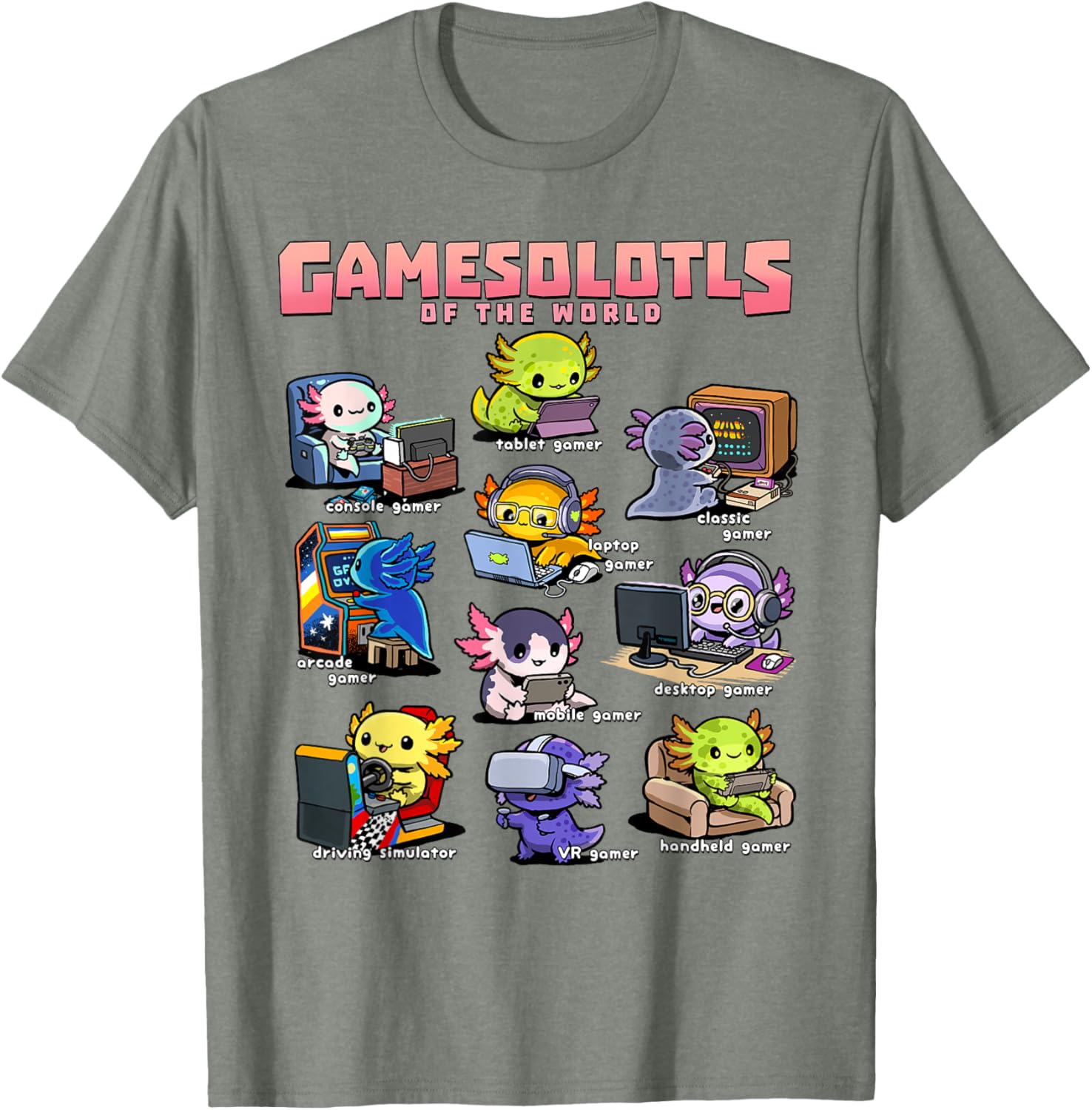 Diverse Gamer Axolotl Collection T-Shirt for Fun Game Lovers - 14