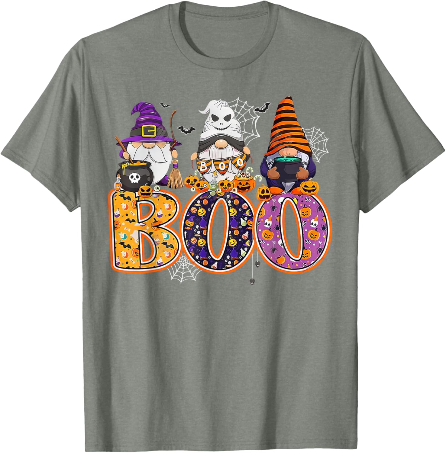 Funny Halloween Gnome T-Shirt with Boo Witch Pumpkins and Spiders - 26