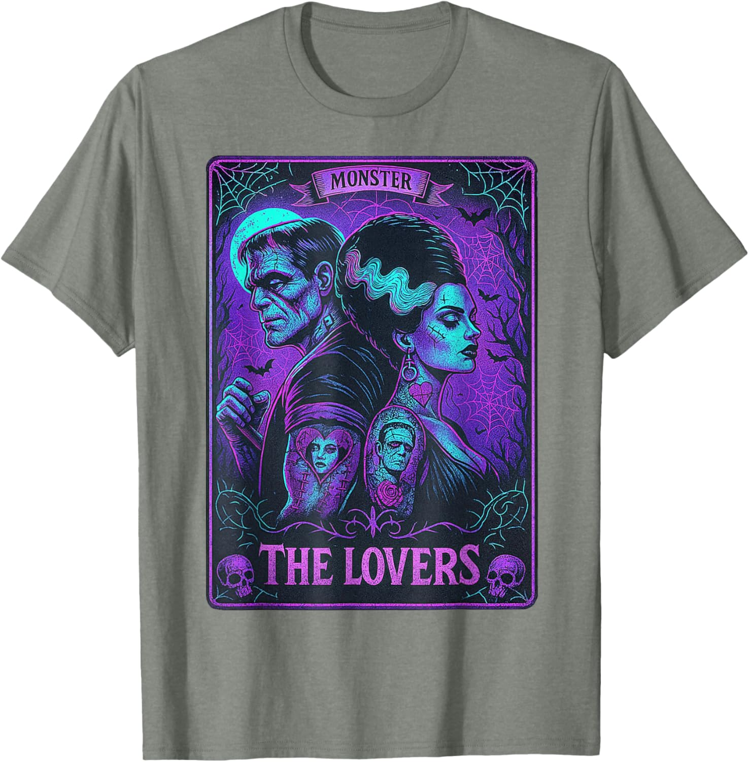 Monster Frankenstein and Bride Lovers Tarot Card T-Shirt for Fans - 7