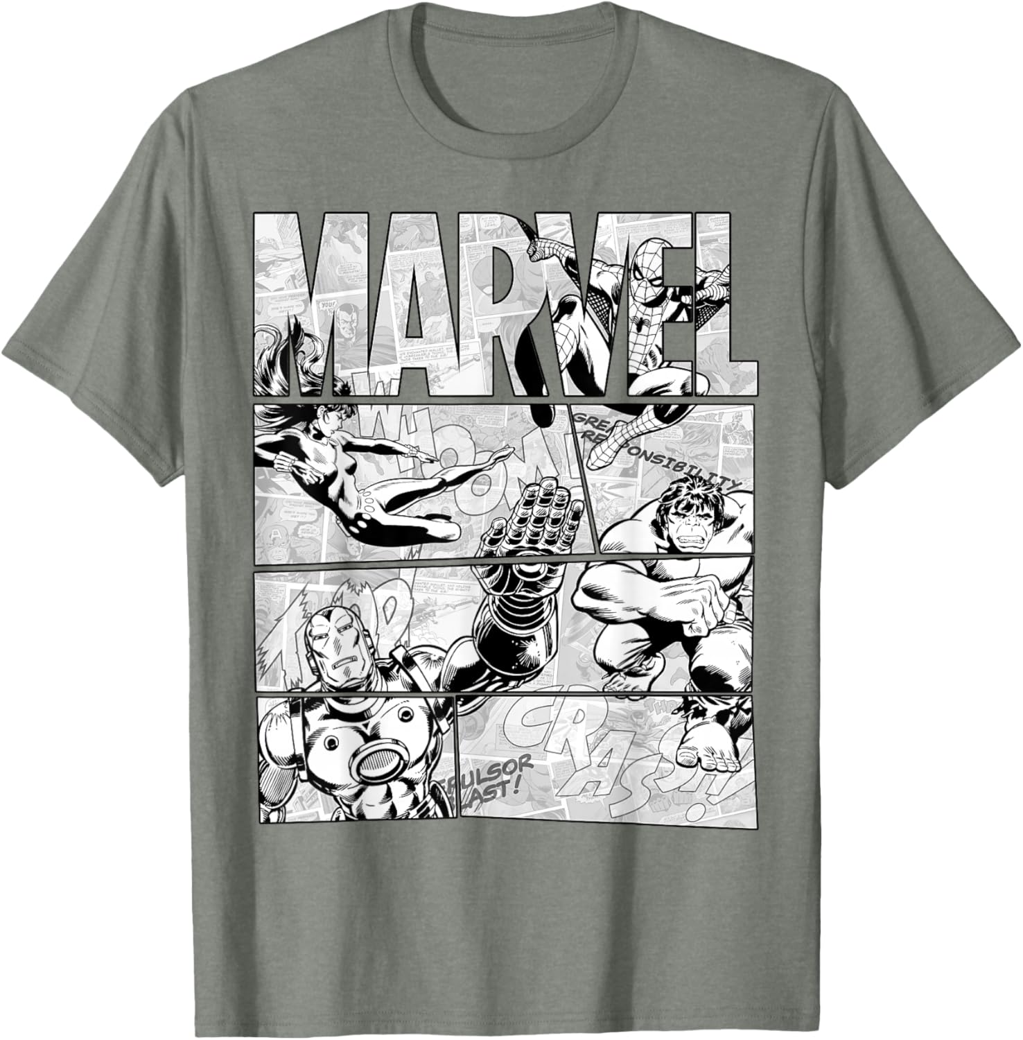 Marvel Avengers Retro Black and White Comic Graphic T-Shirt for Fans - 7