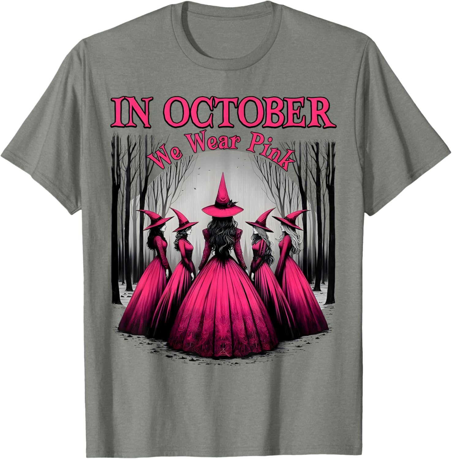 October We Wear Pink Witch T-Shirt for Breast Cancer Awareness Women - 7