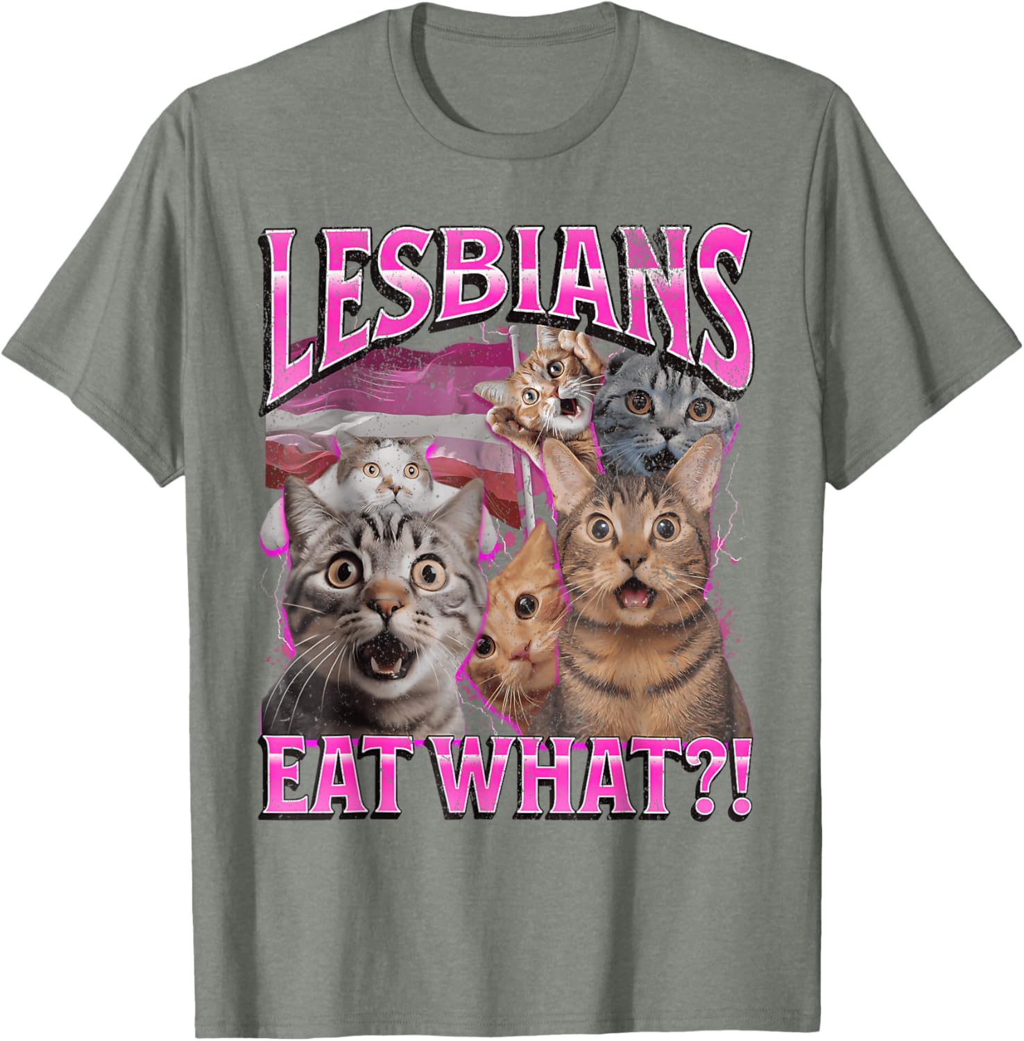 Funny Cat LGBTQ Pride T-Shirt with Lesbians Eat What Pun - Great Gift! - 7